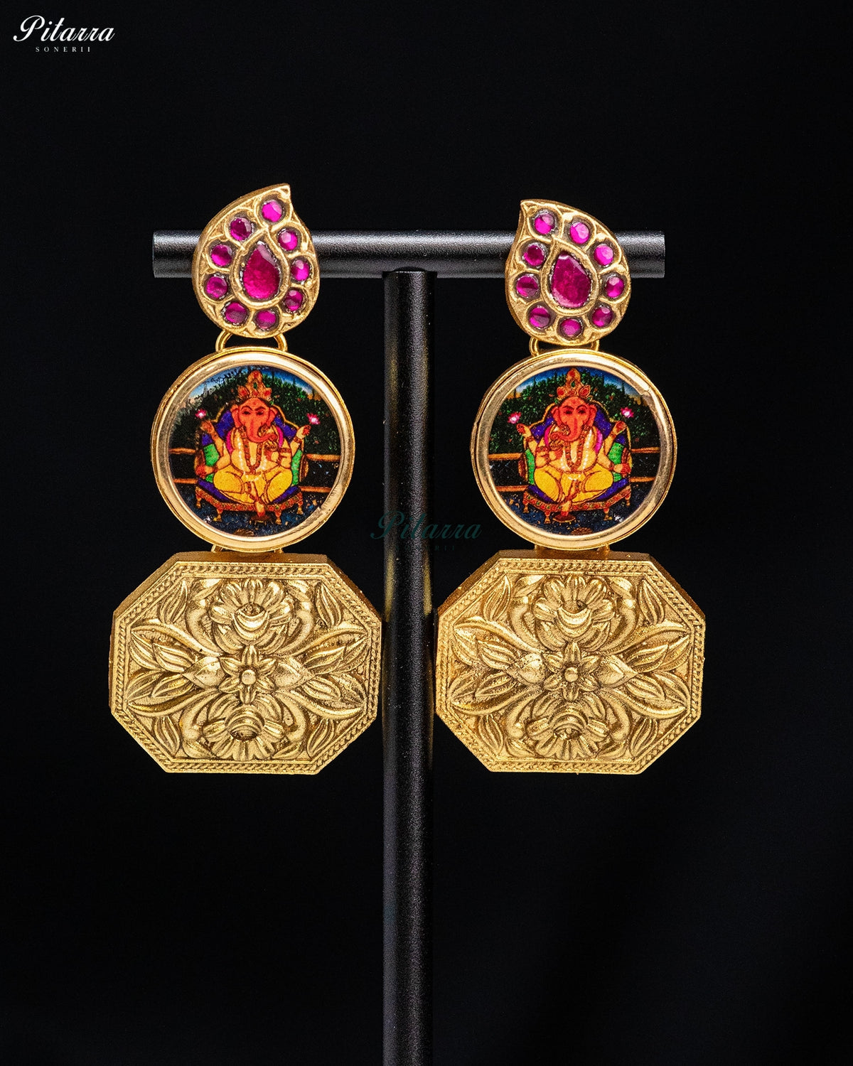 Ganesha Pink Gold Tone Kundan Earrings