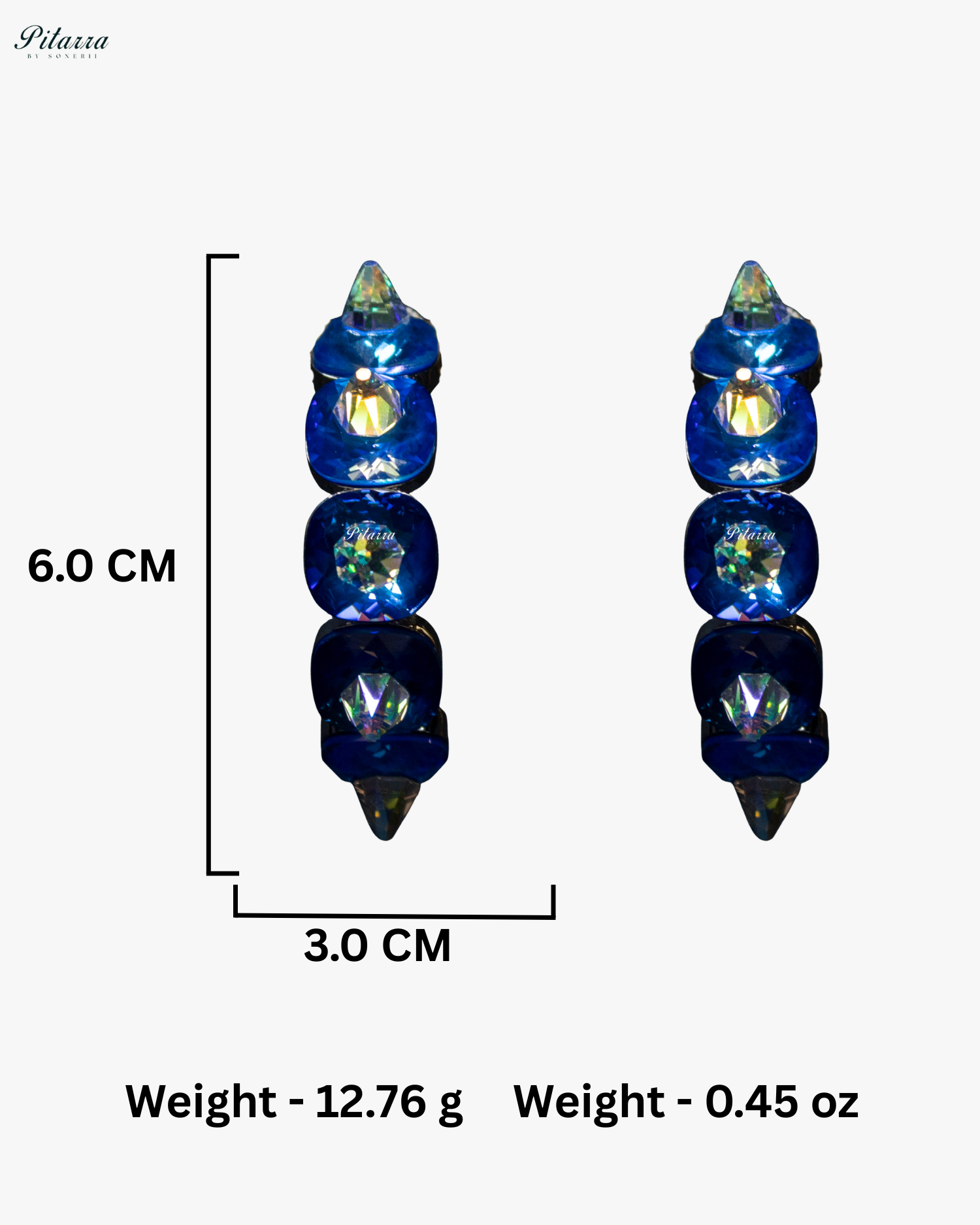 Blue Stone Pyramid Cut Crystal Hoop Earrings