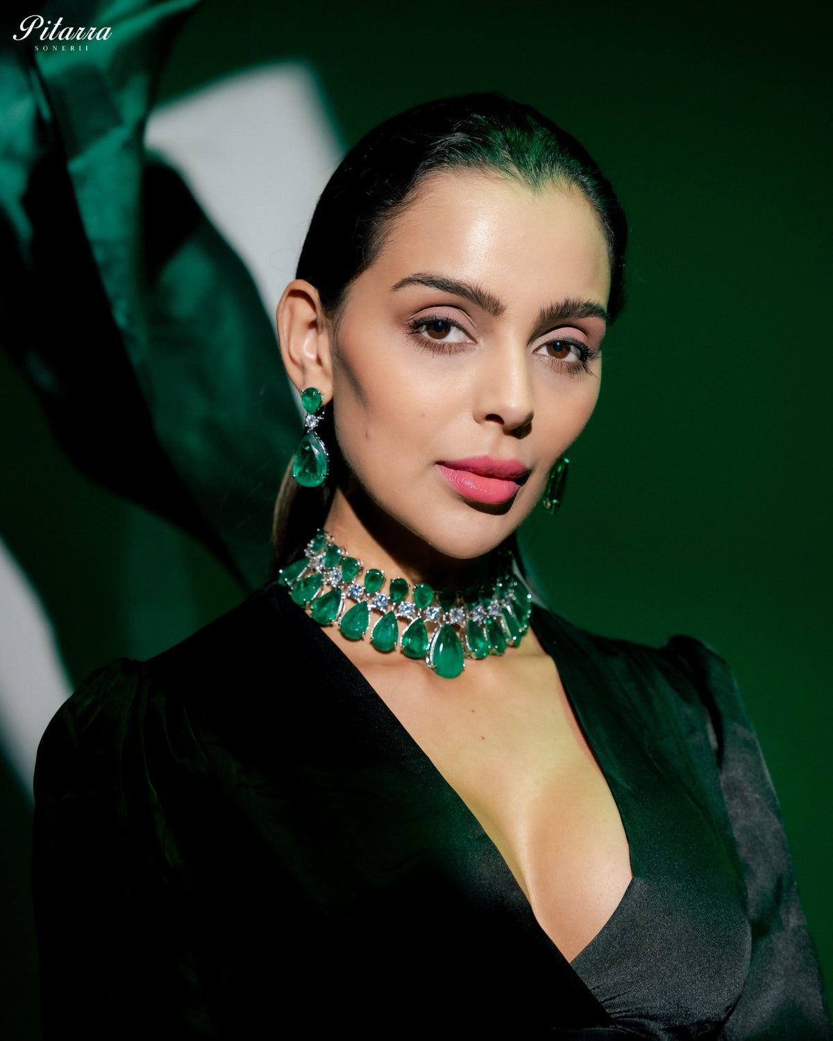 Emerald Green Crystal Statement Choker Necklace Set