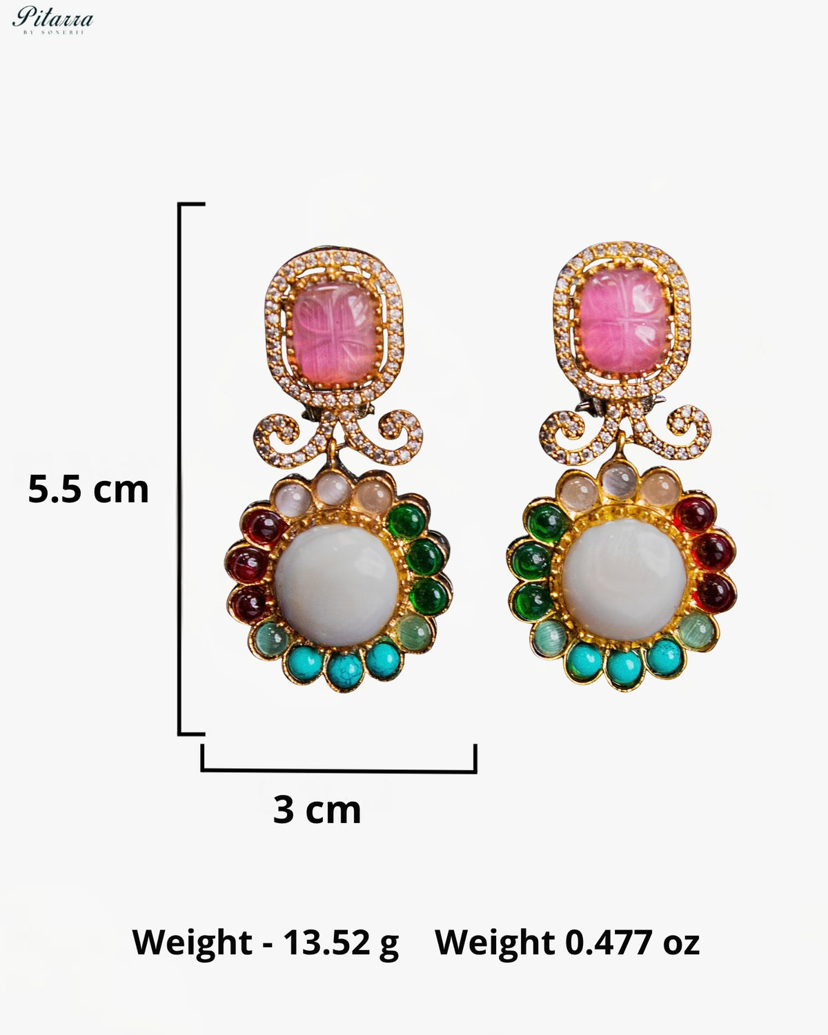 Pink Multicolor Kundan Style Gold Tone Traditional Dangler Earrings