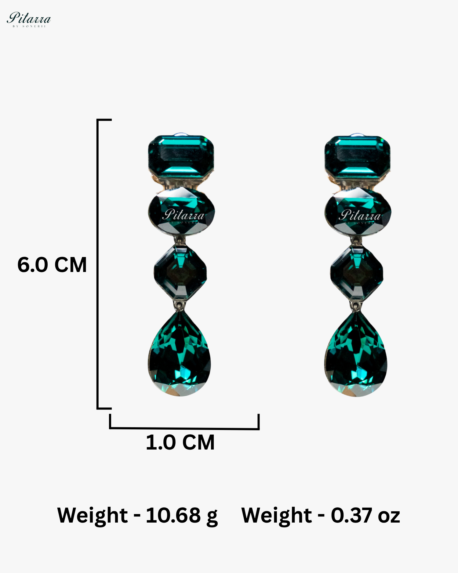 Emerald Stone Studded Geometric Crystal Drop Earrings