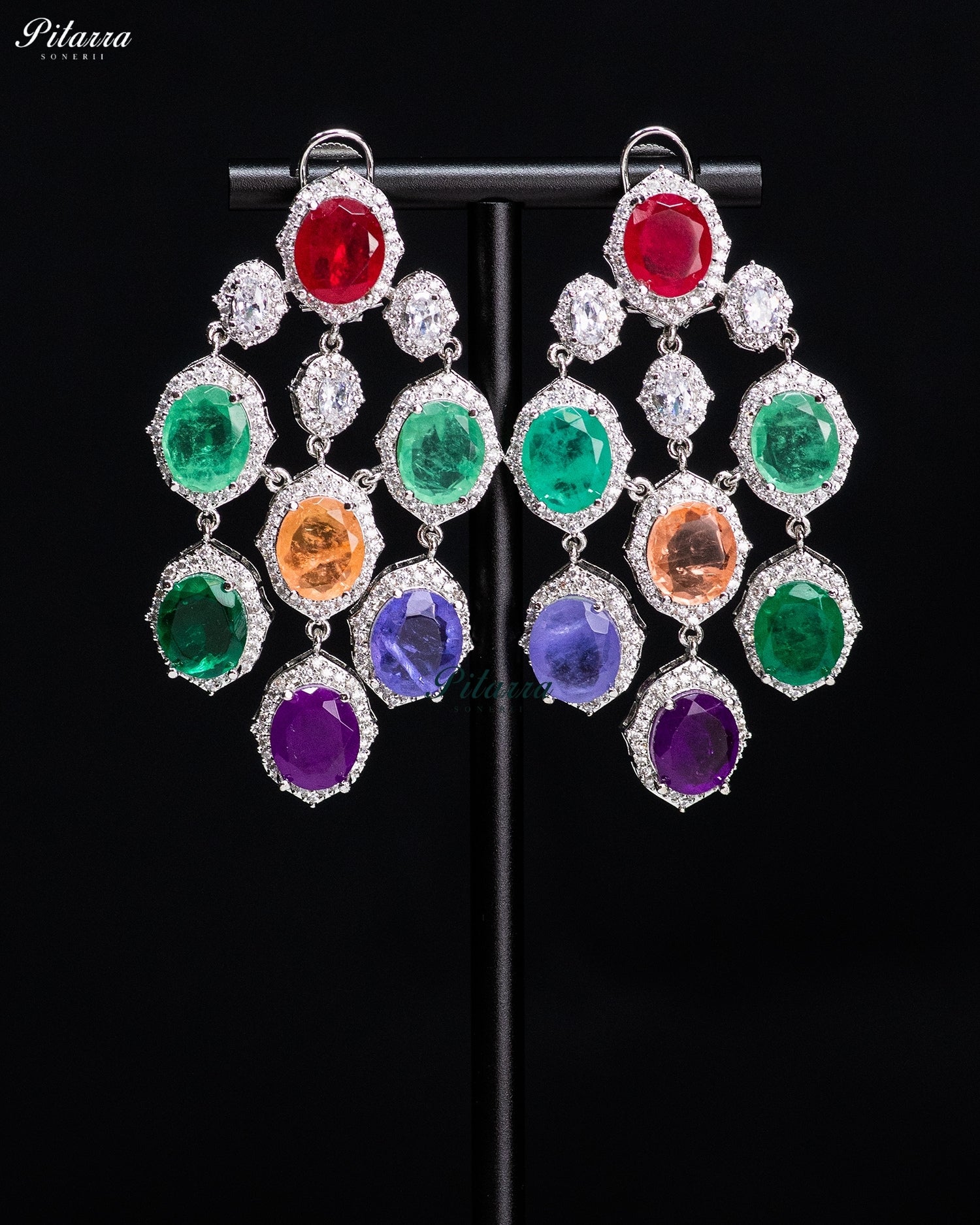 Red Multicolor Crystal Dangler Earrings