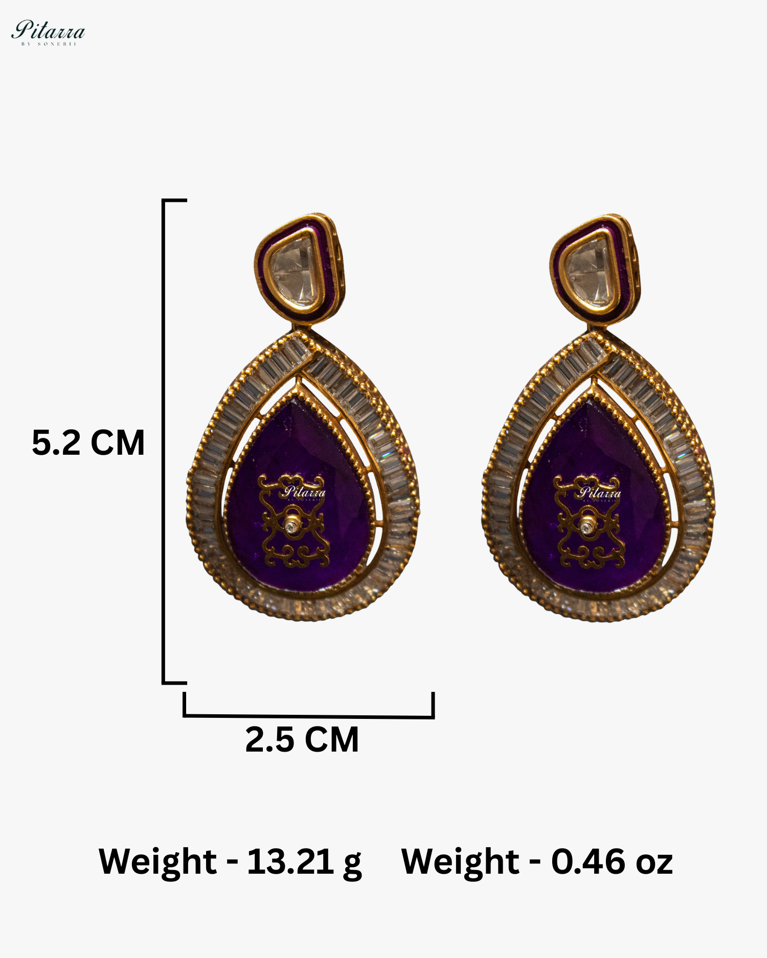 Big Purple Teardrop Gold Plated Kundan Necklace Set