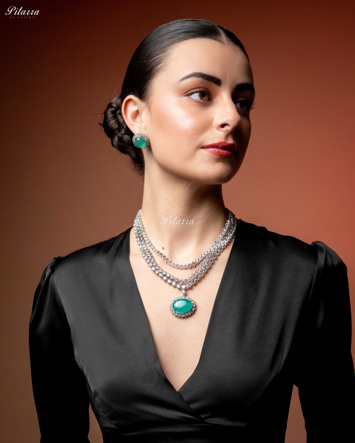 Mint Green Stone Cubic Zirconia Silver Necklace Set