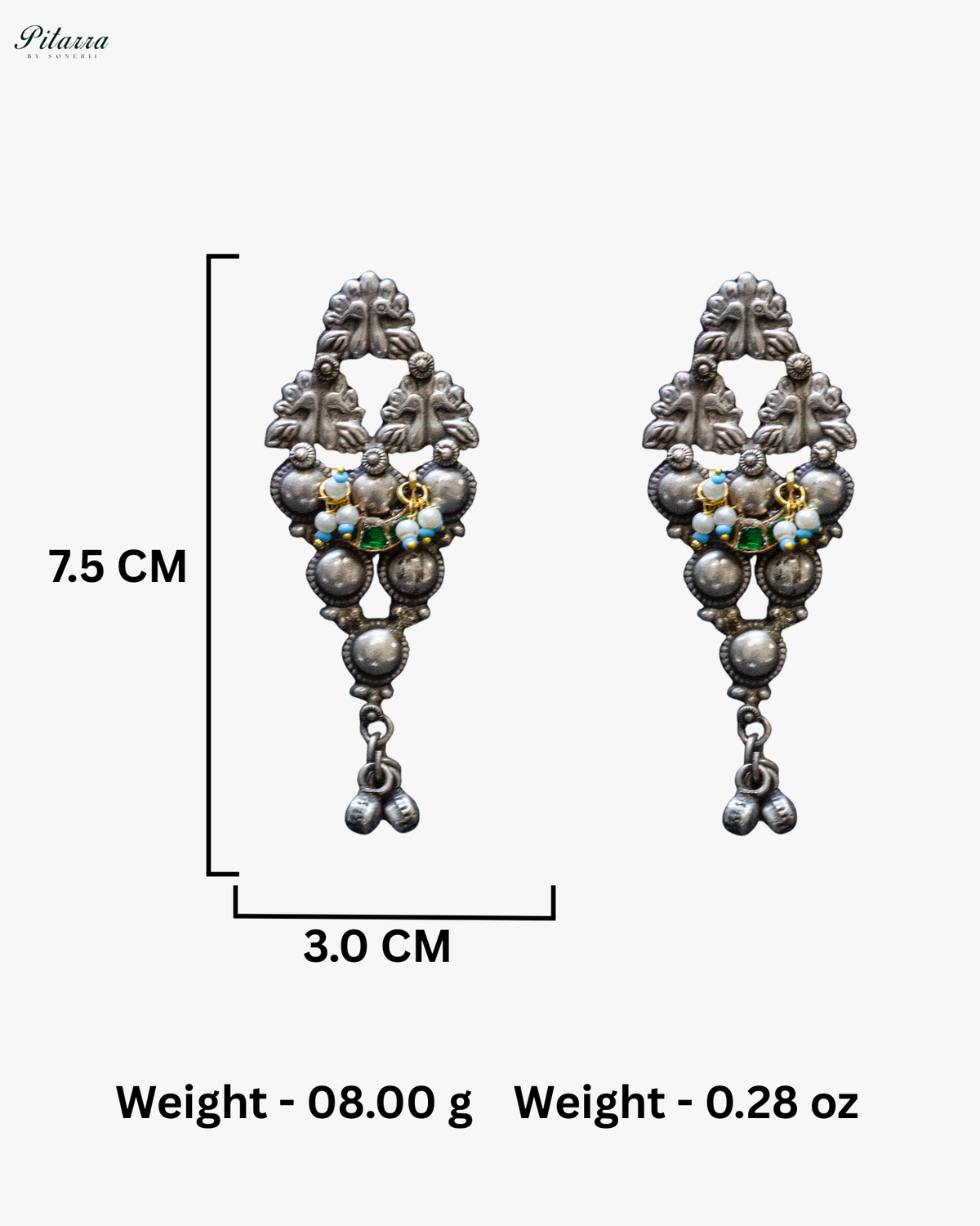 Green Flora White Sword Ghunghroo Silver Look Alike Choker Set