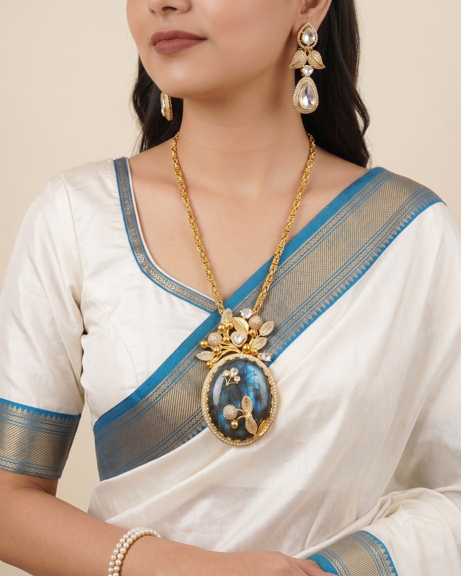 Blue Stone Victorian Kundan Necklace Set