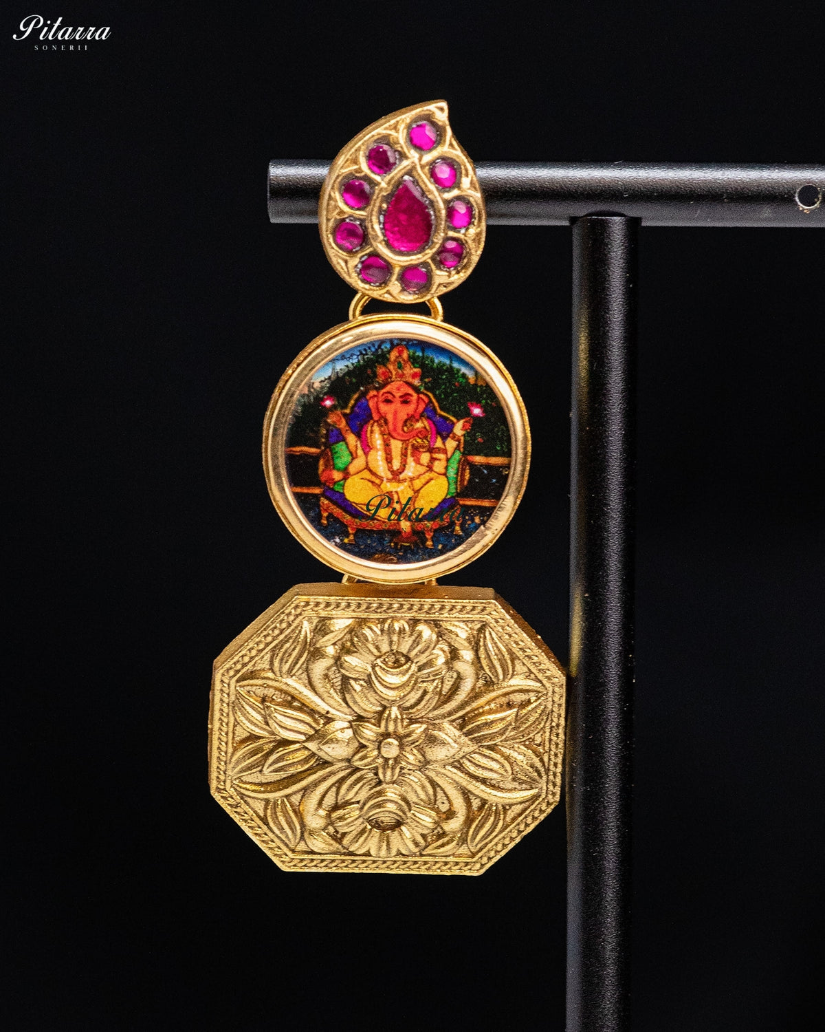 Ganesha Pink Gold Tone Kundan Earrings