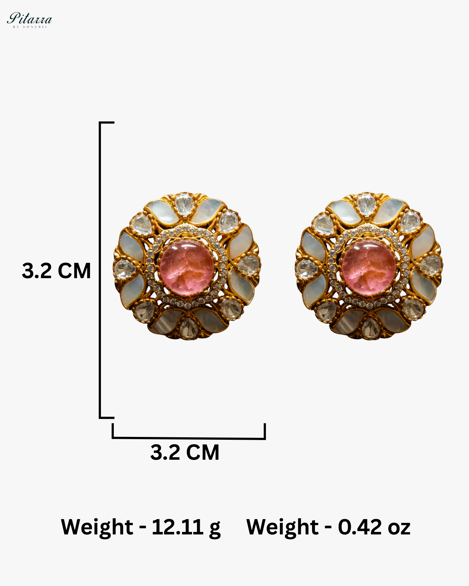 Peach Moissanite Classic Traditional Kundan Stud Earrings