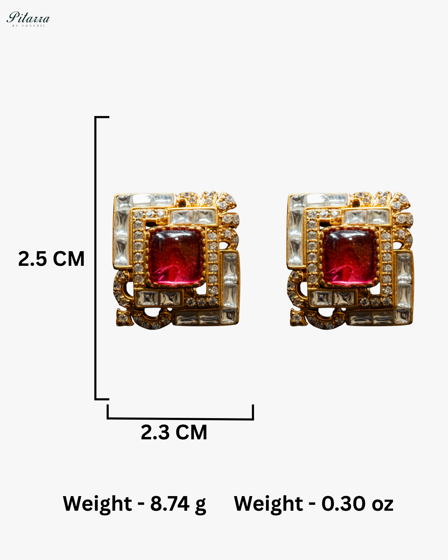 Red Stone Design Kundan Stud Earrings