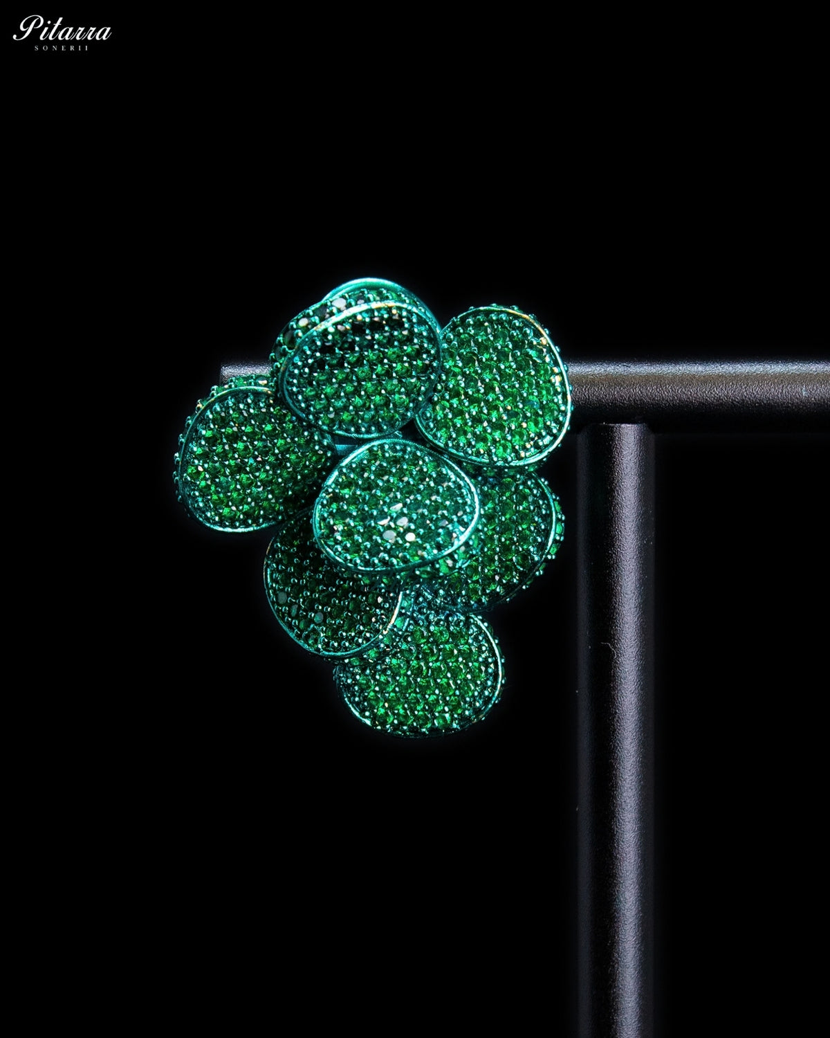 Emerald Green Crystal Floral Cluster Statement Stud Earrings