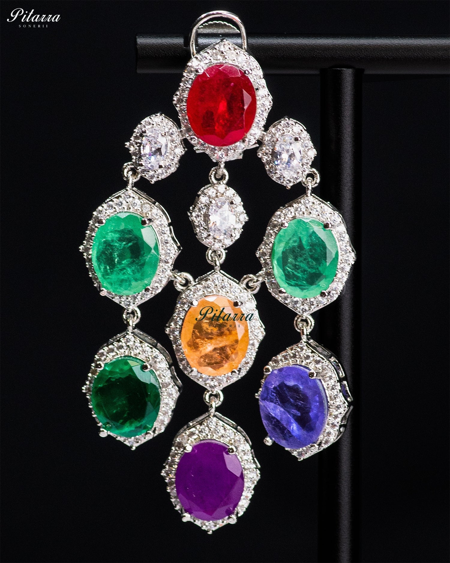 Red Multicolor Crystal Dangler Earrings