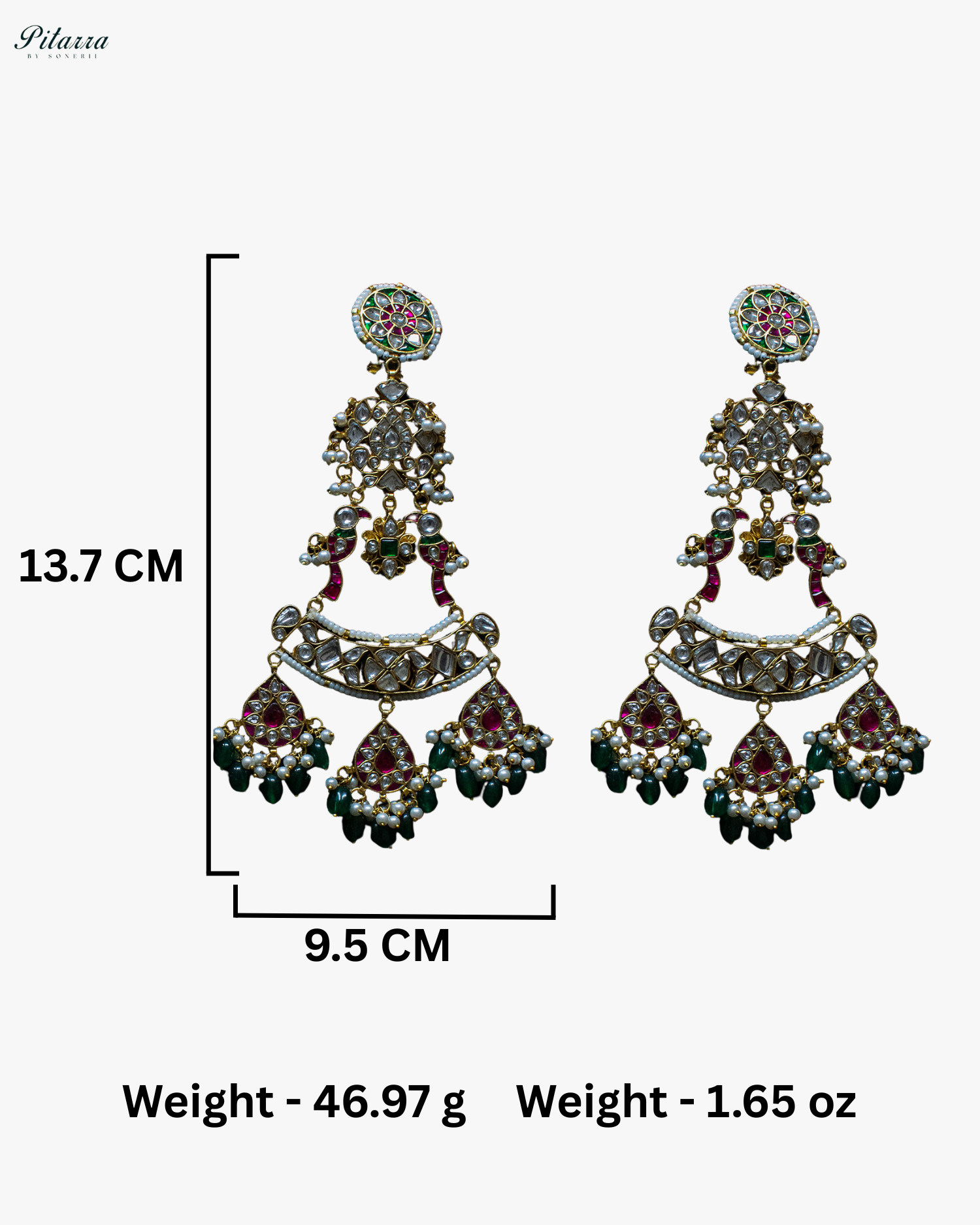 Long Emerald Beads Kundan Jadau Earrings