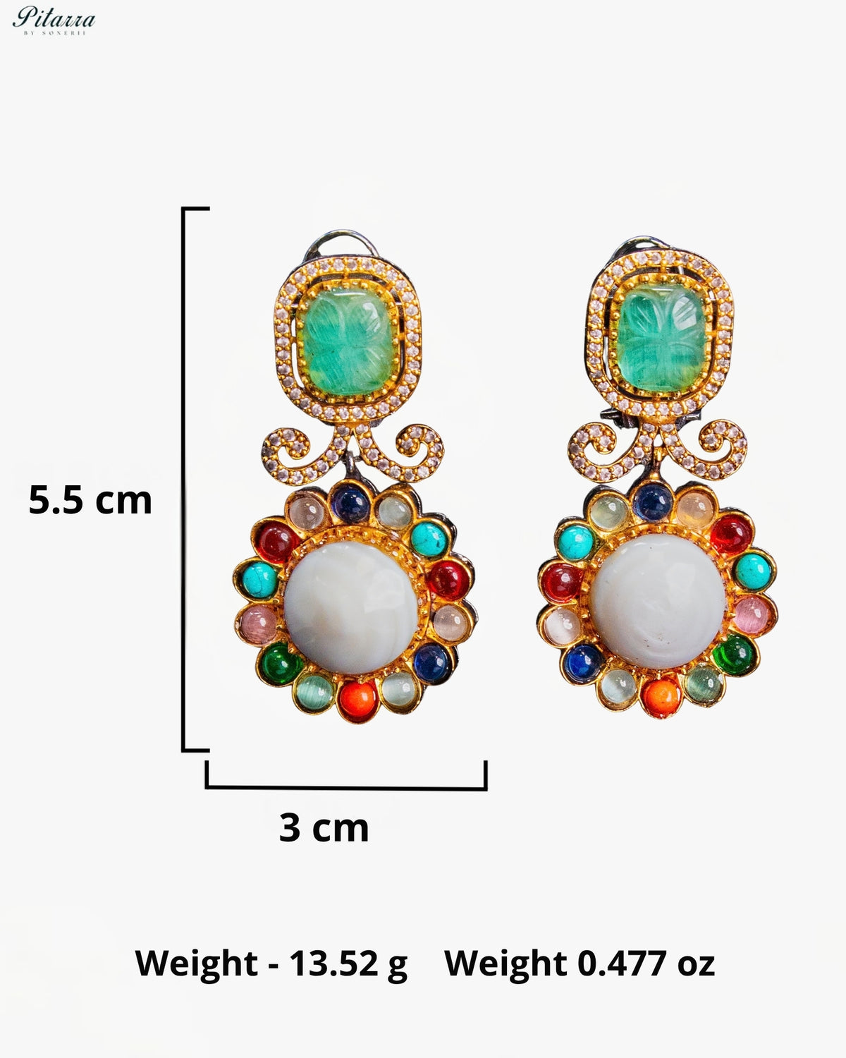 Mint Green Multicolor Kundan Style Gold Tone Ethnic Dangler Earrings