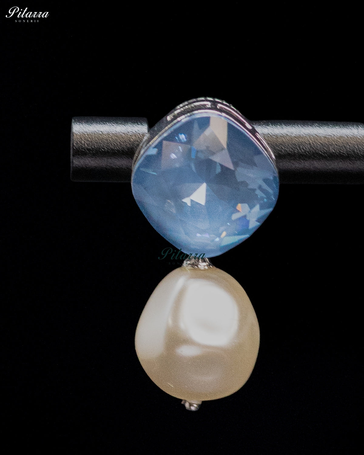 Ice Blue Crystal Pearl Drop Earrings