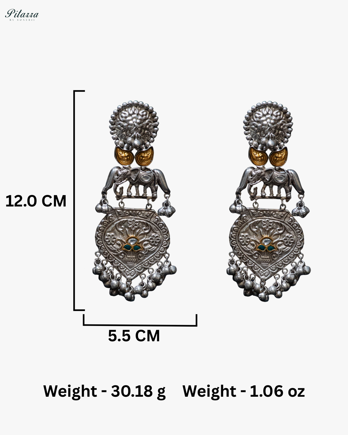 Elephant Stone Blue Center Stone Silver Look Alike Dangler Earrings