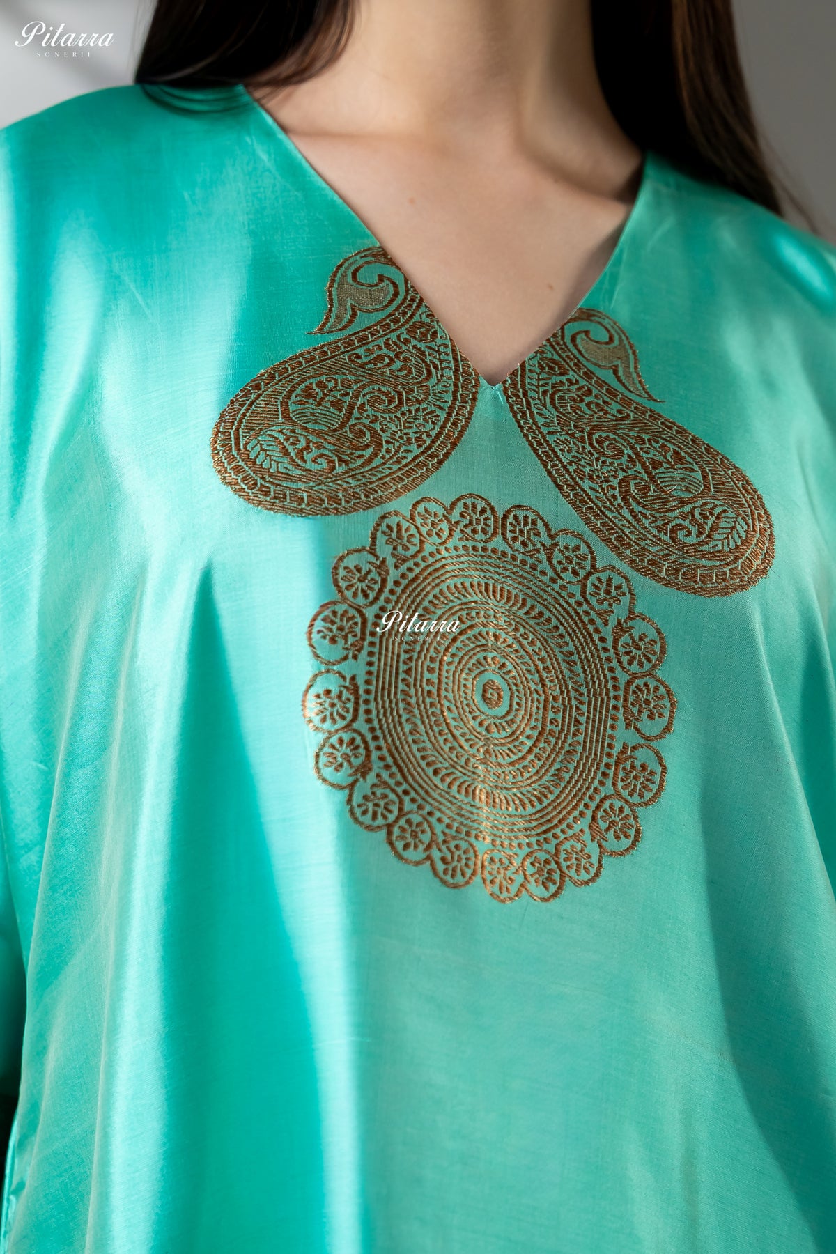Turquoise Blue Gold Zari Embroidered Kurta Palazzo Set
