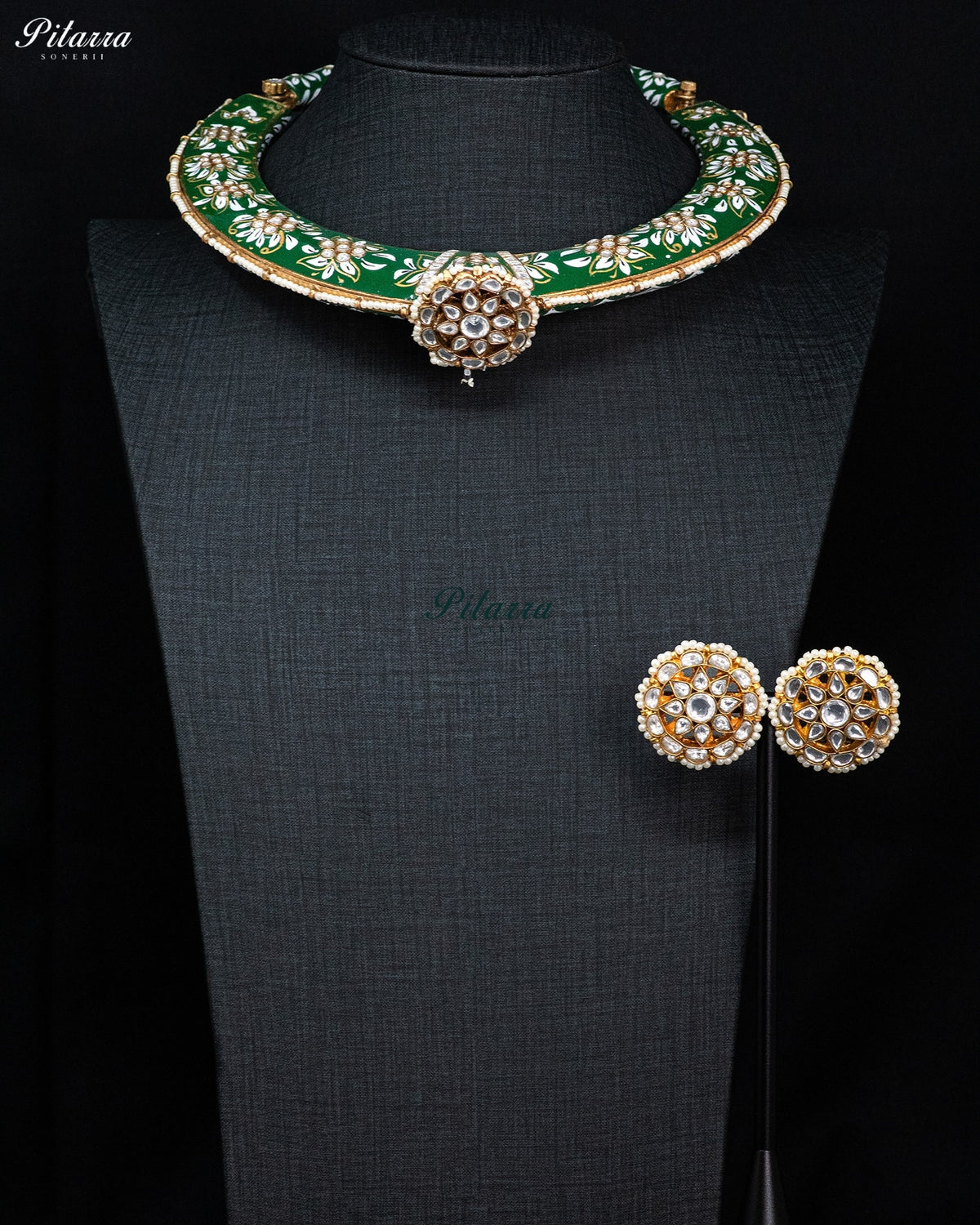 Green Enamel Floral Kundan Necklace Set
