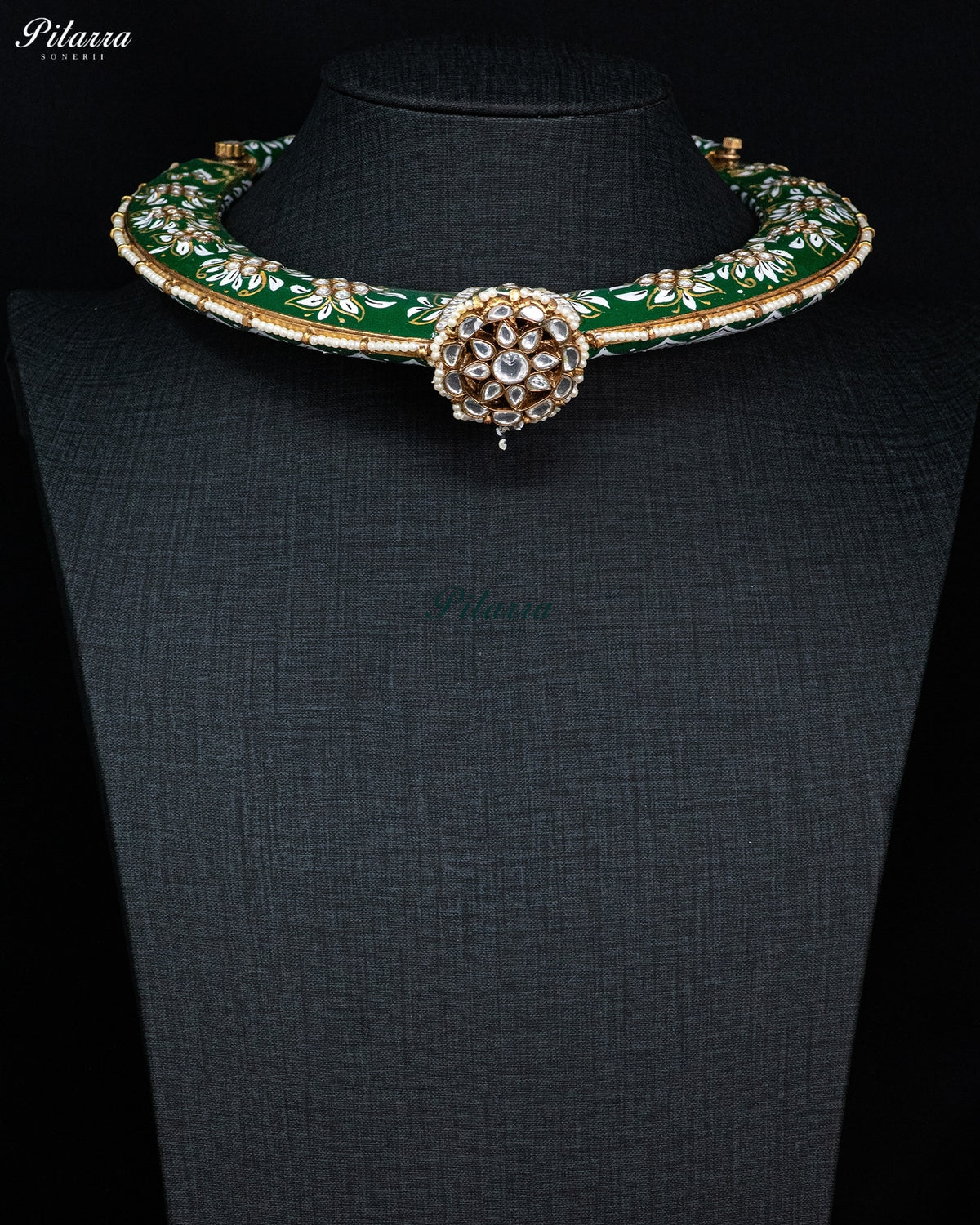 Green Enamel Floral Kundan Necklace Set