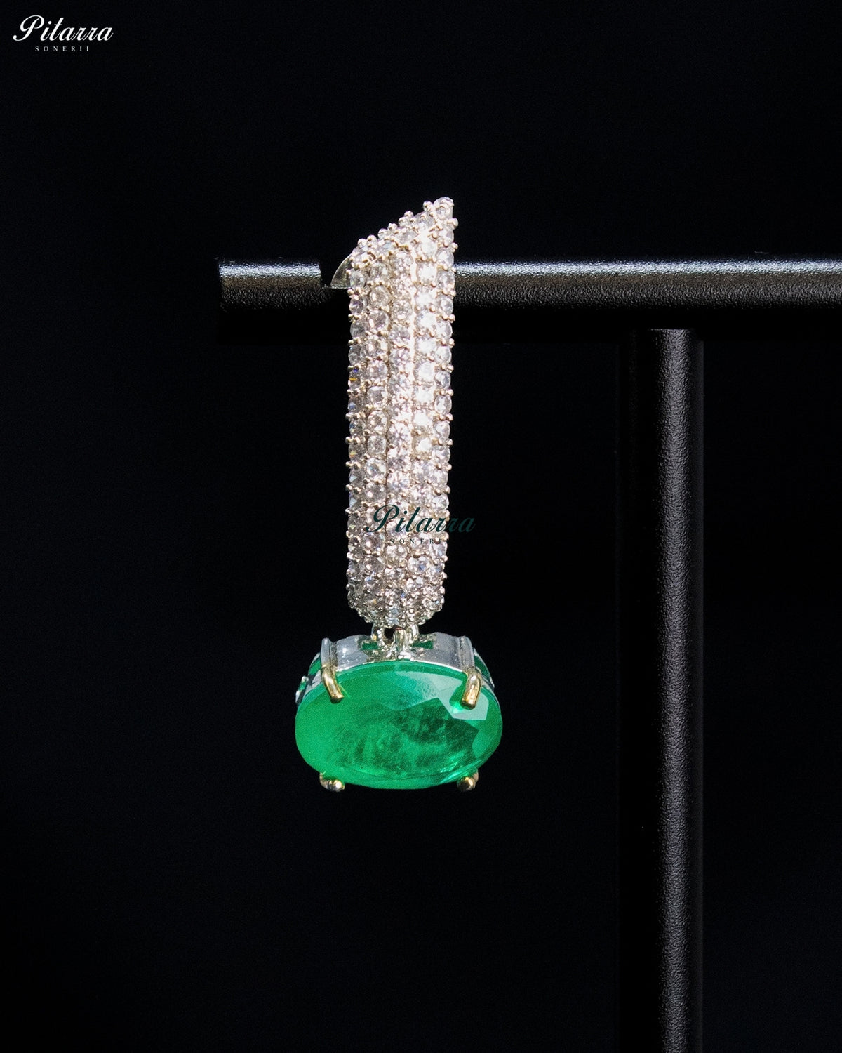 Emerald Green Oval Stone Zircon Silver Crystal Collar Necklace Set