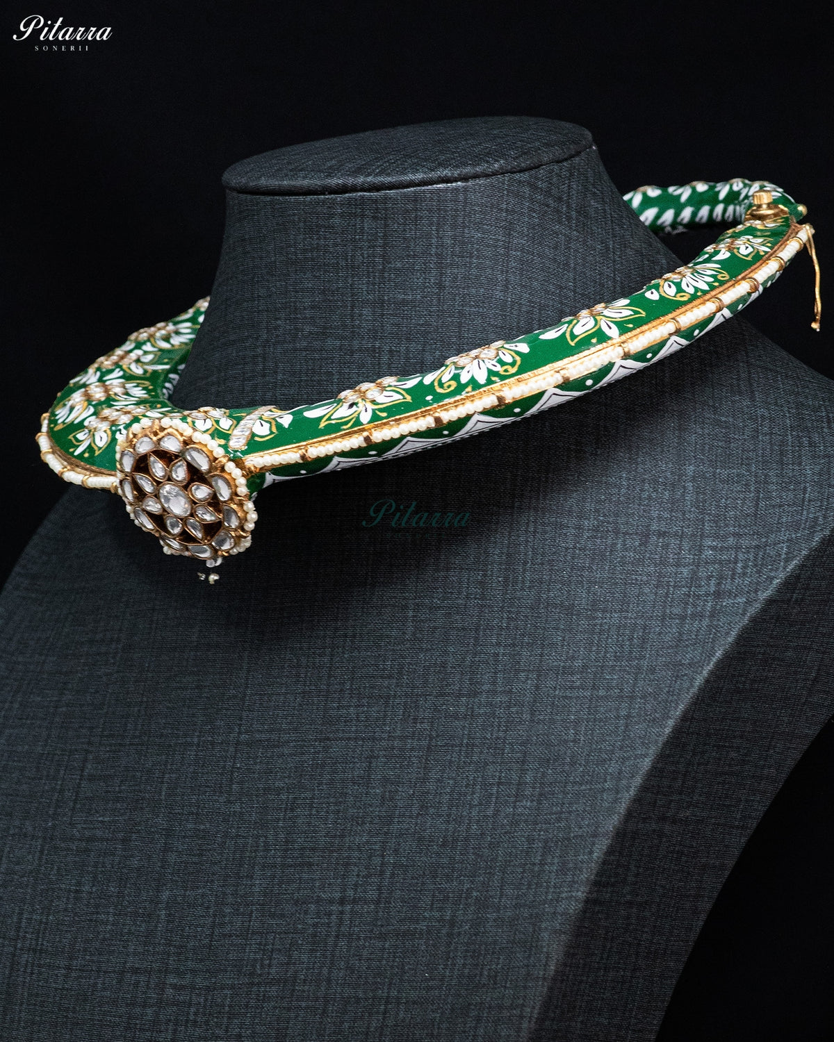 Green Enamel Floral Kundan Necklace Set