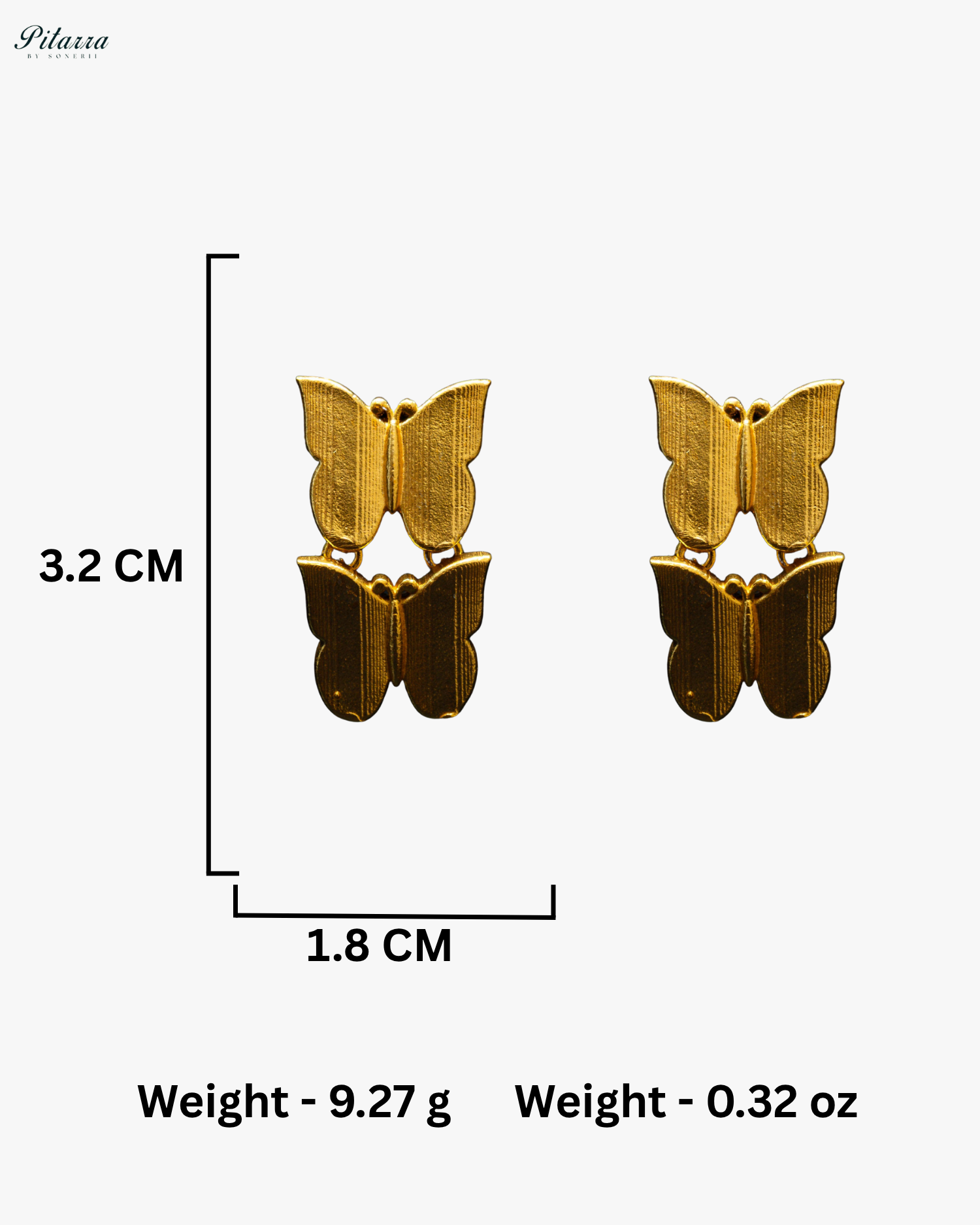 Golden Dual Butterfly Crystal Stud Earrings
