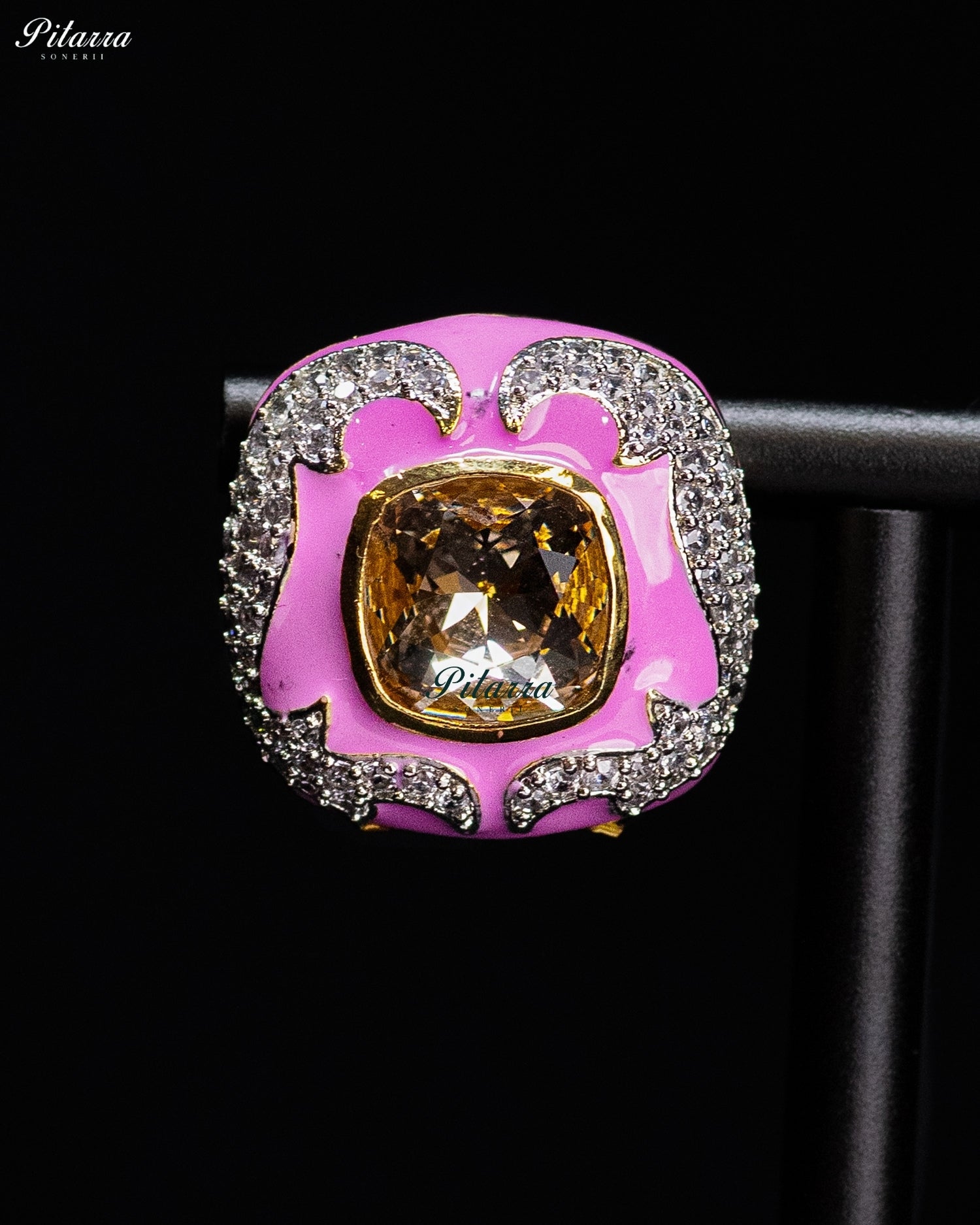 Pink Amber Crystal Statement Earrings
