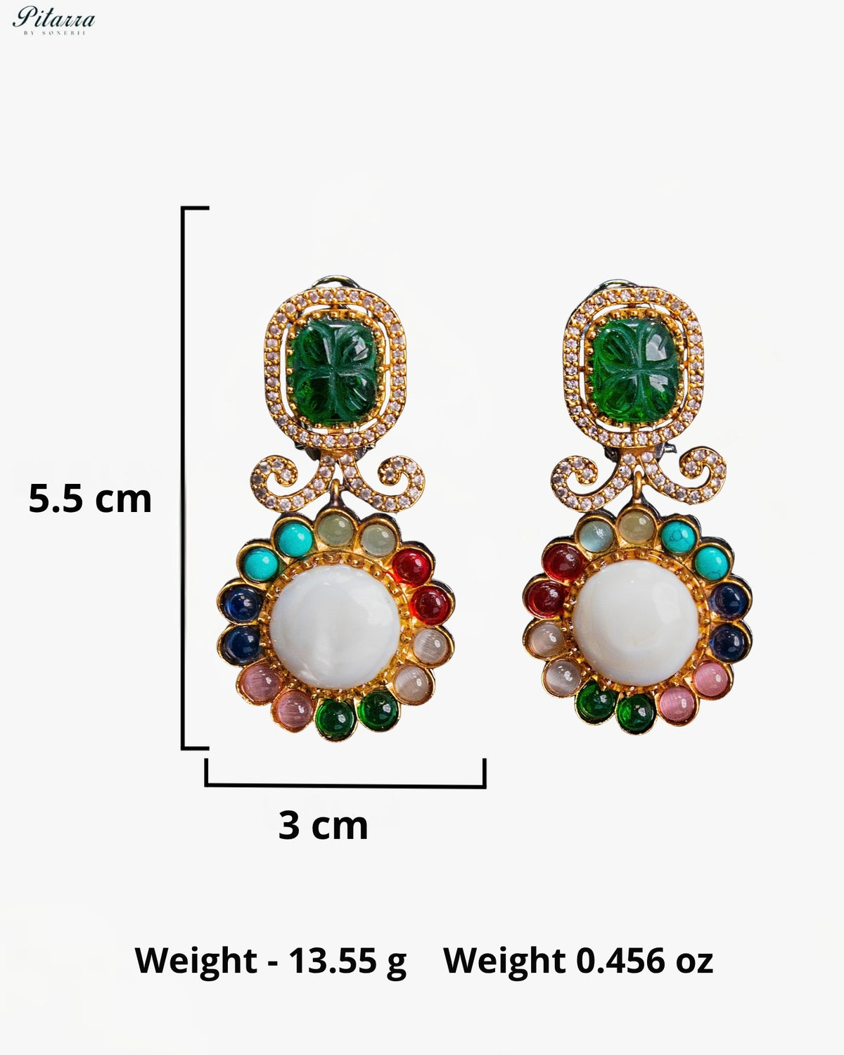Emerald Green Multicolor Kundan Style Gold Tone Traditional Dangler Earrings