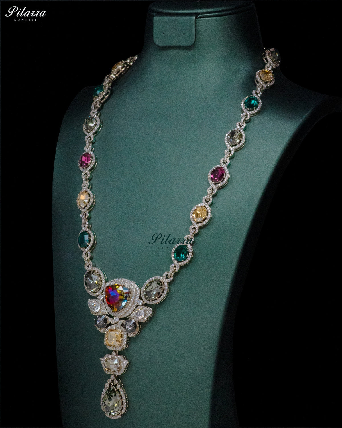 Ruby Multicolor Crystal Pendant Necklace Set