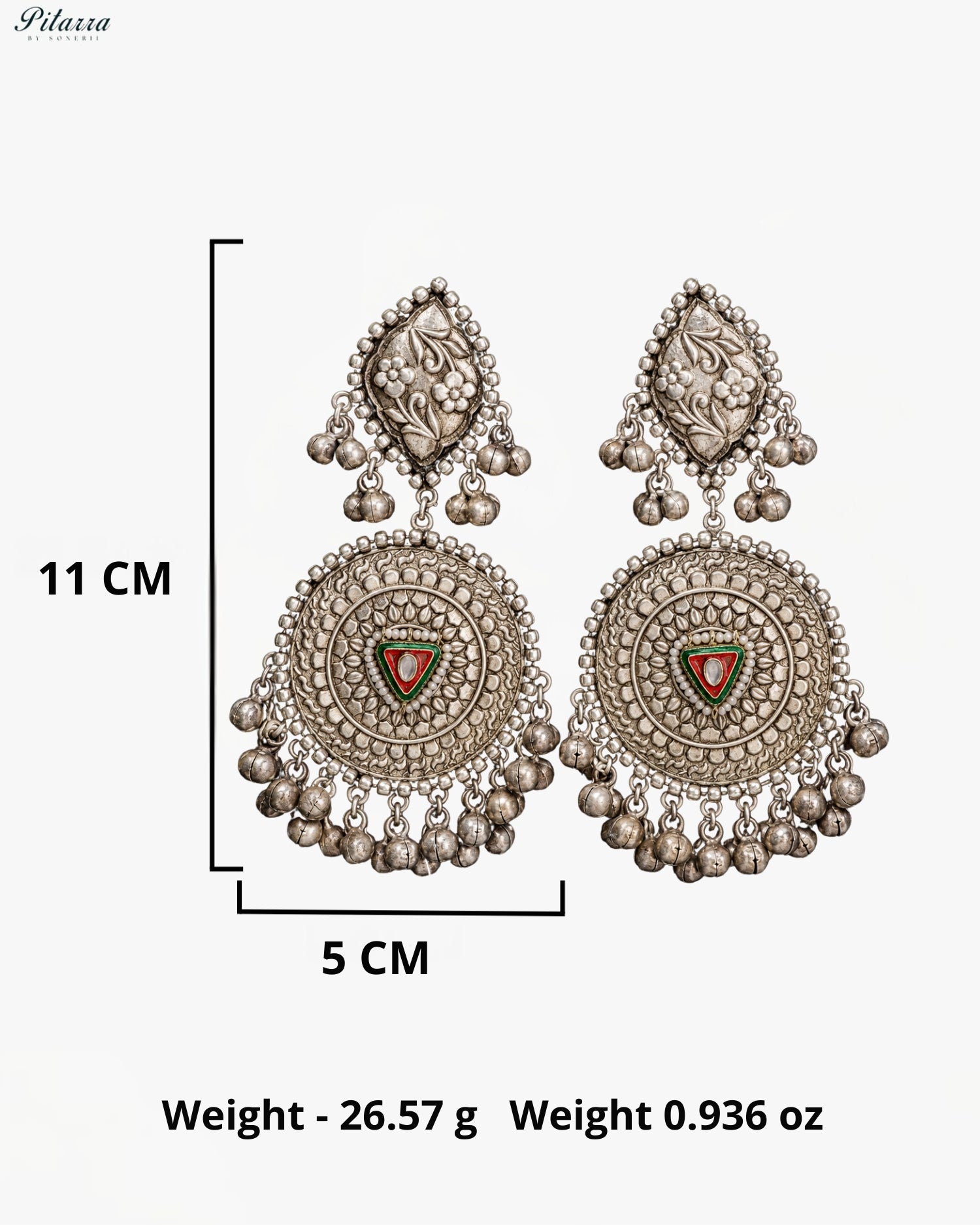 Floral Disc Silver Look-Alike Statement Earrings