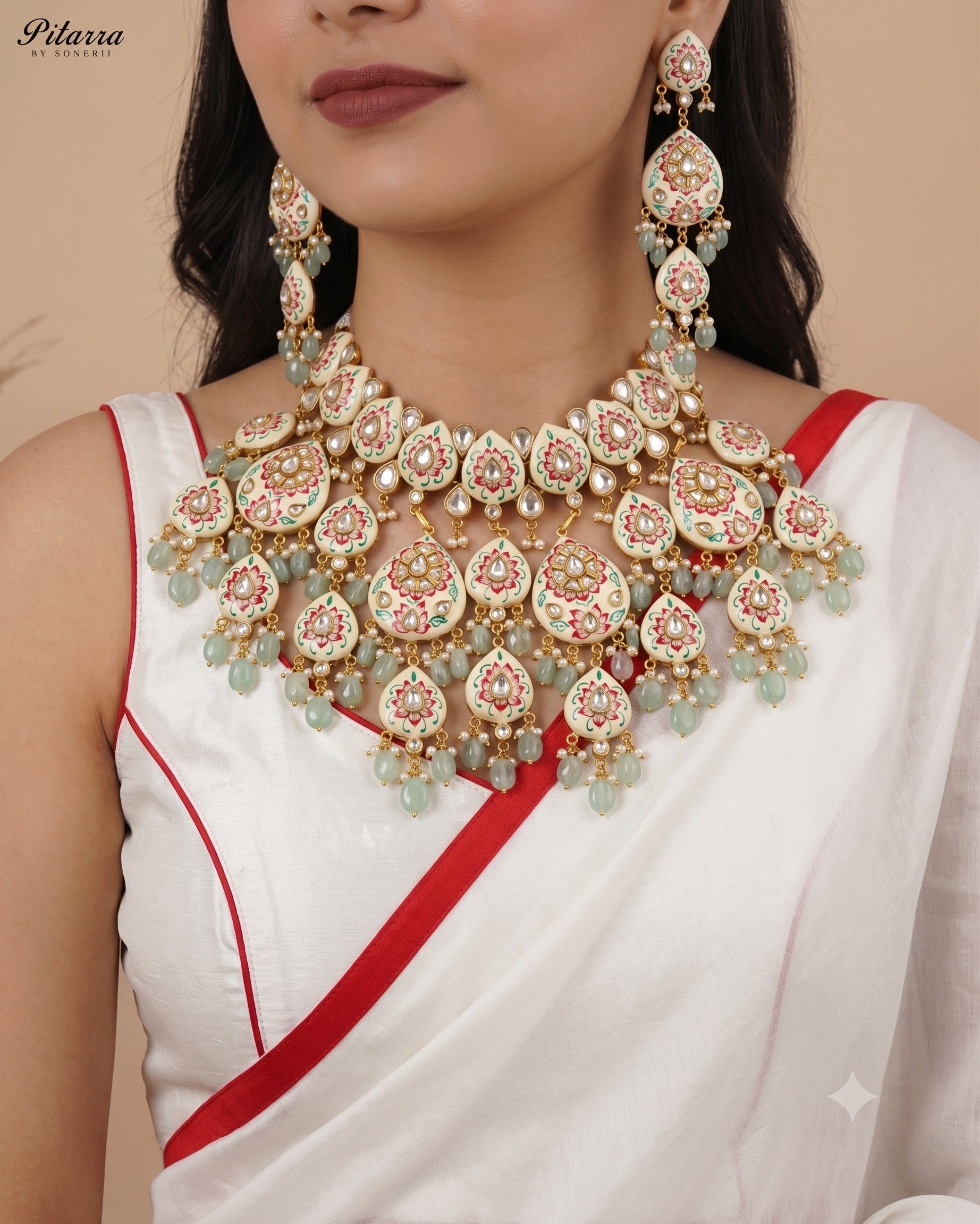 Pink Polki Kundan Necklace Set
