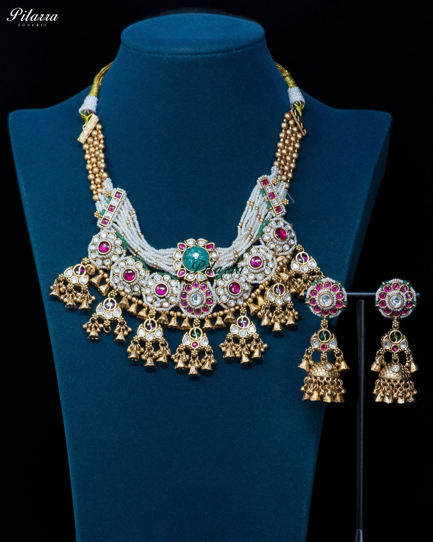 Multicolor Pearl Jhumka Necklace Set