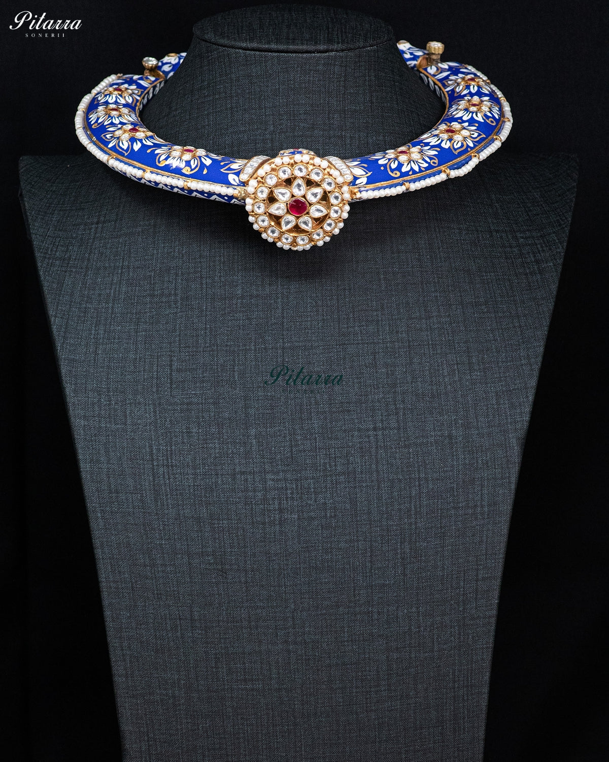 Blue Enamel Floral Kundan Necklace Set