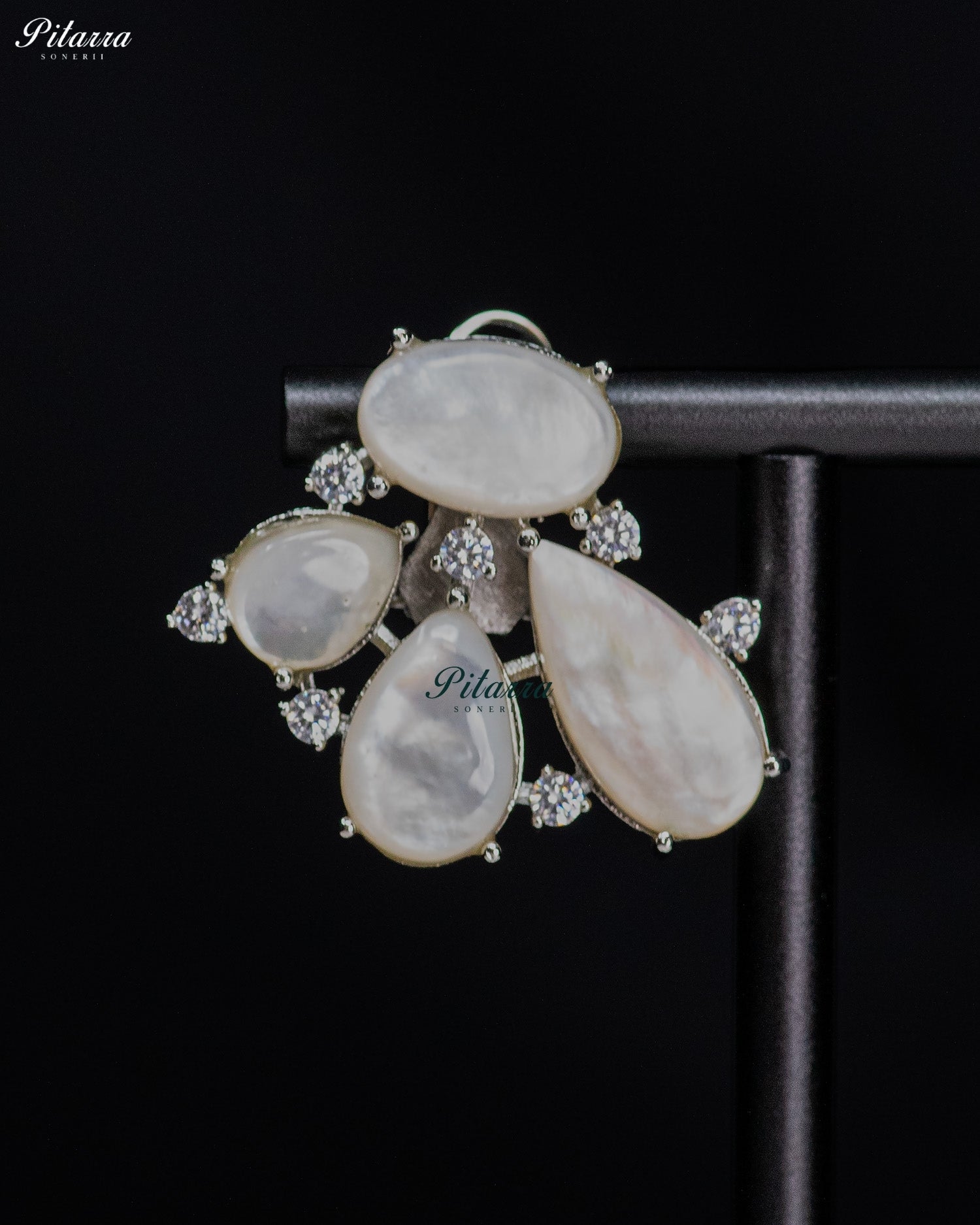 Mother of Pearl Crystal Floral Stud Earrings