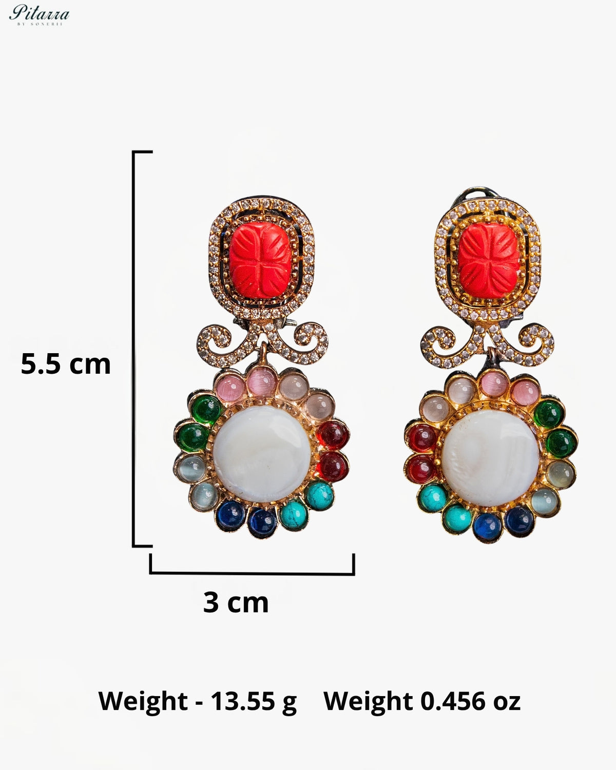 Red Multicolor Kundan Style Gold Tone Traditional Dangler Earrings
