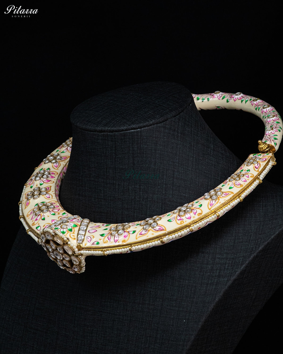 Pink Floral Enamel Kundan Necklace Set