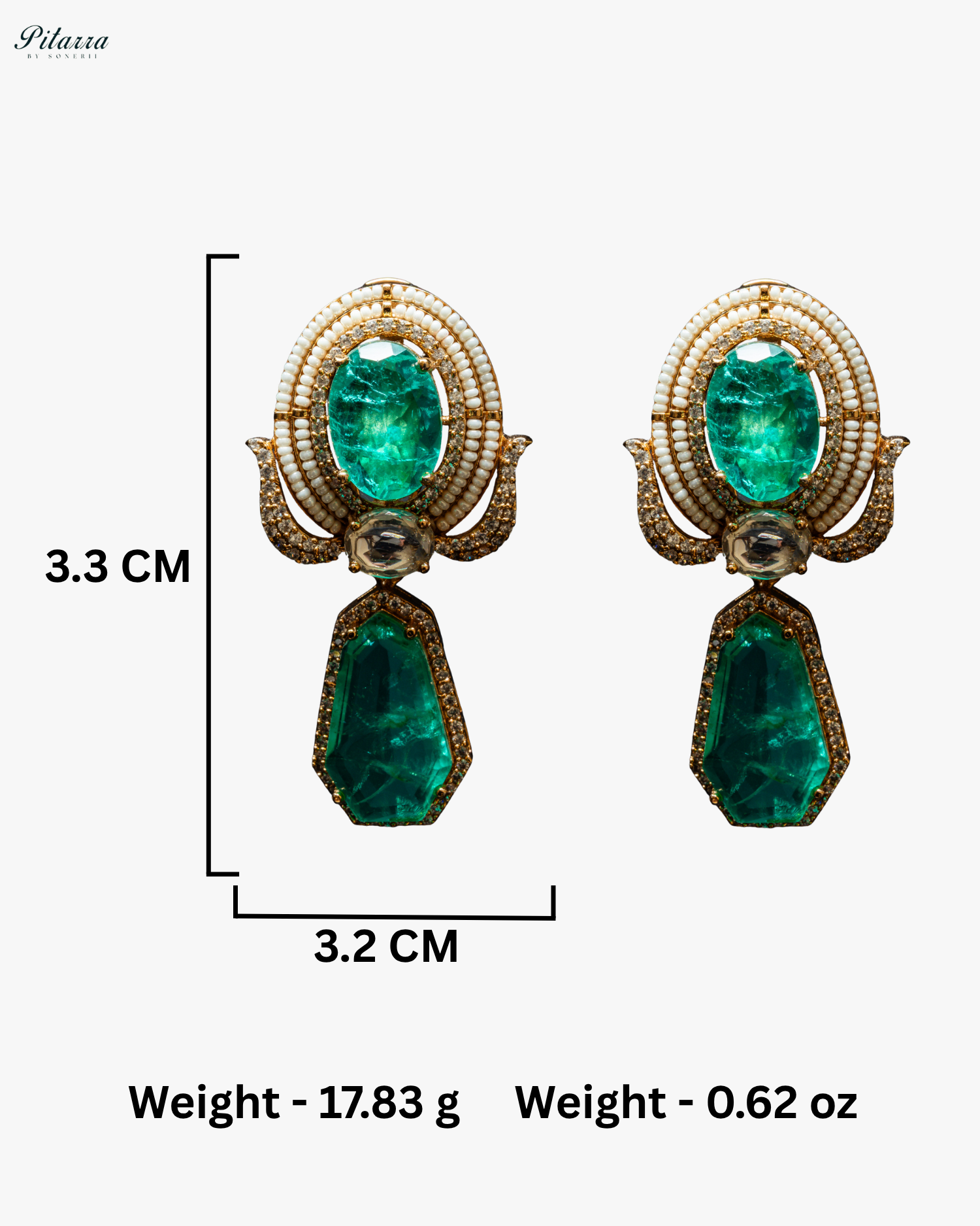 Gold Finish Zircon Green Dangler Earrings