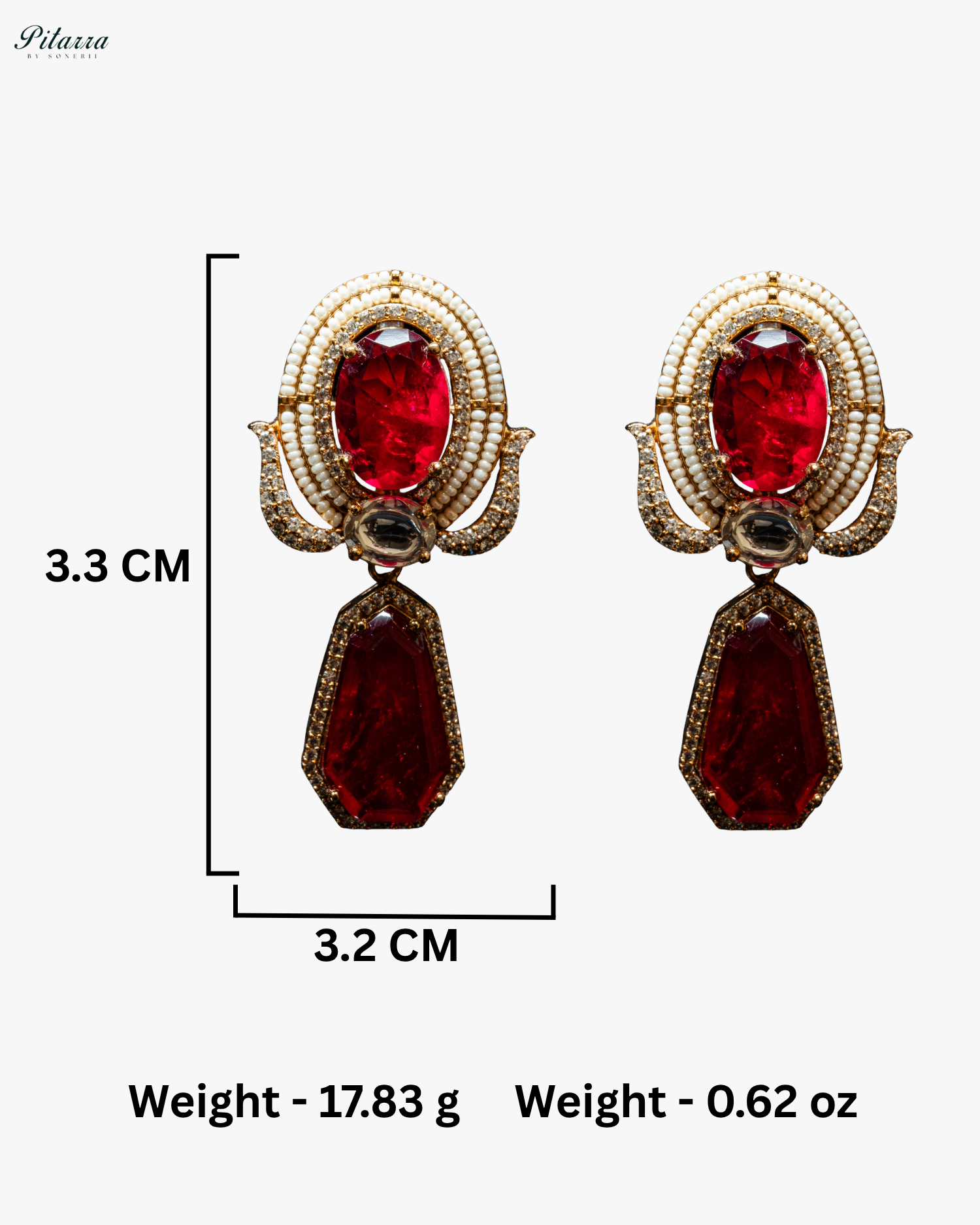 Gold Finish Zircon Red Dangler Earrings