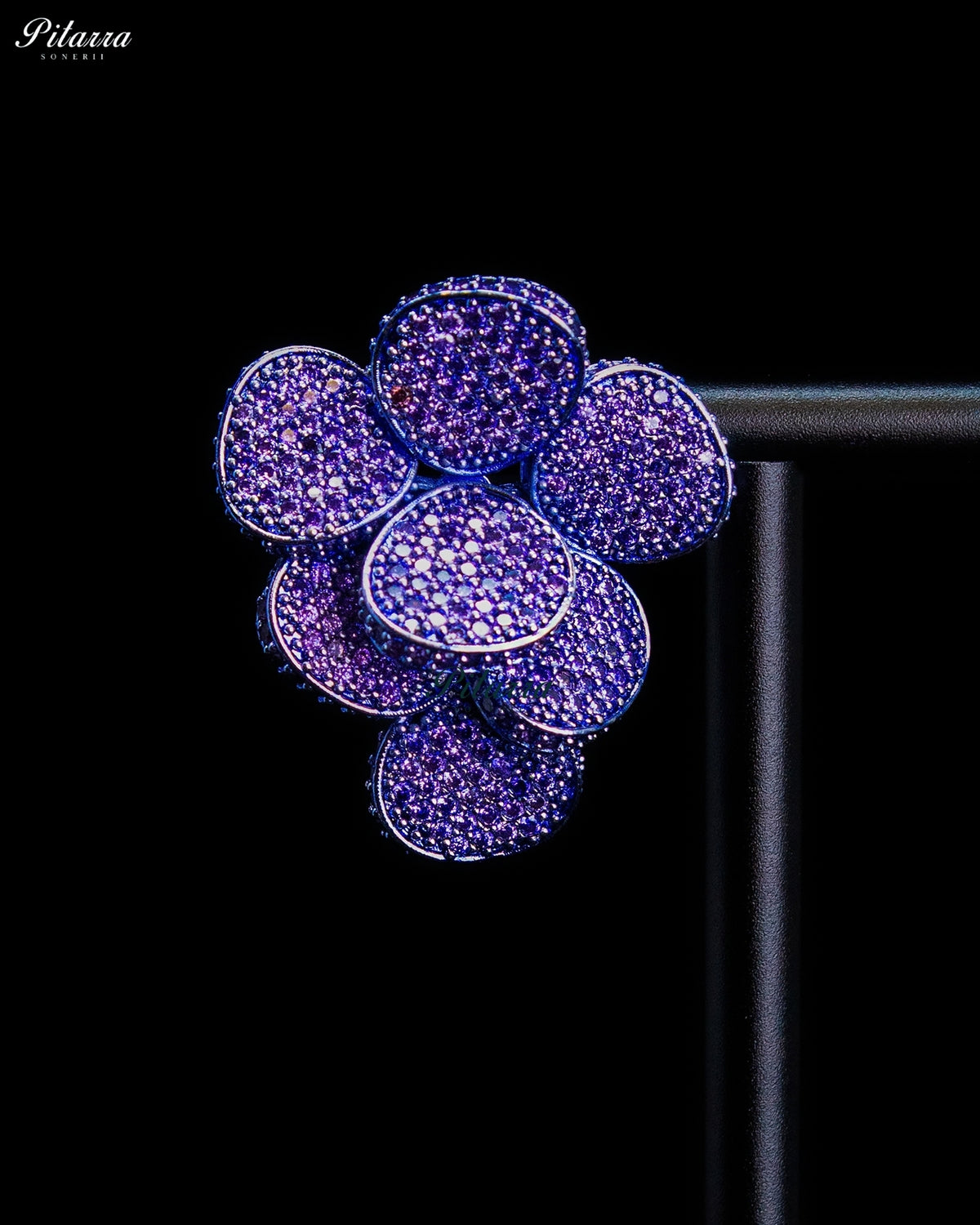 Amethyst Purple Crystal Floral Cluster Statement Stud Earrings