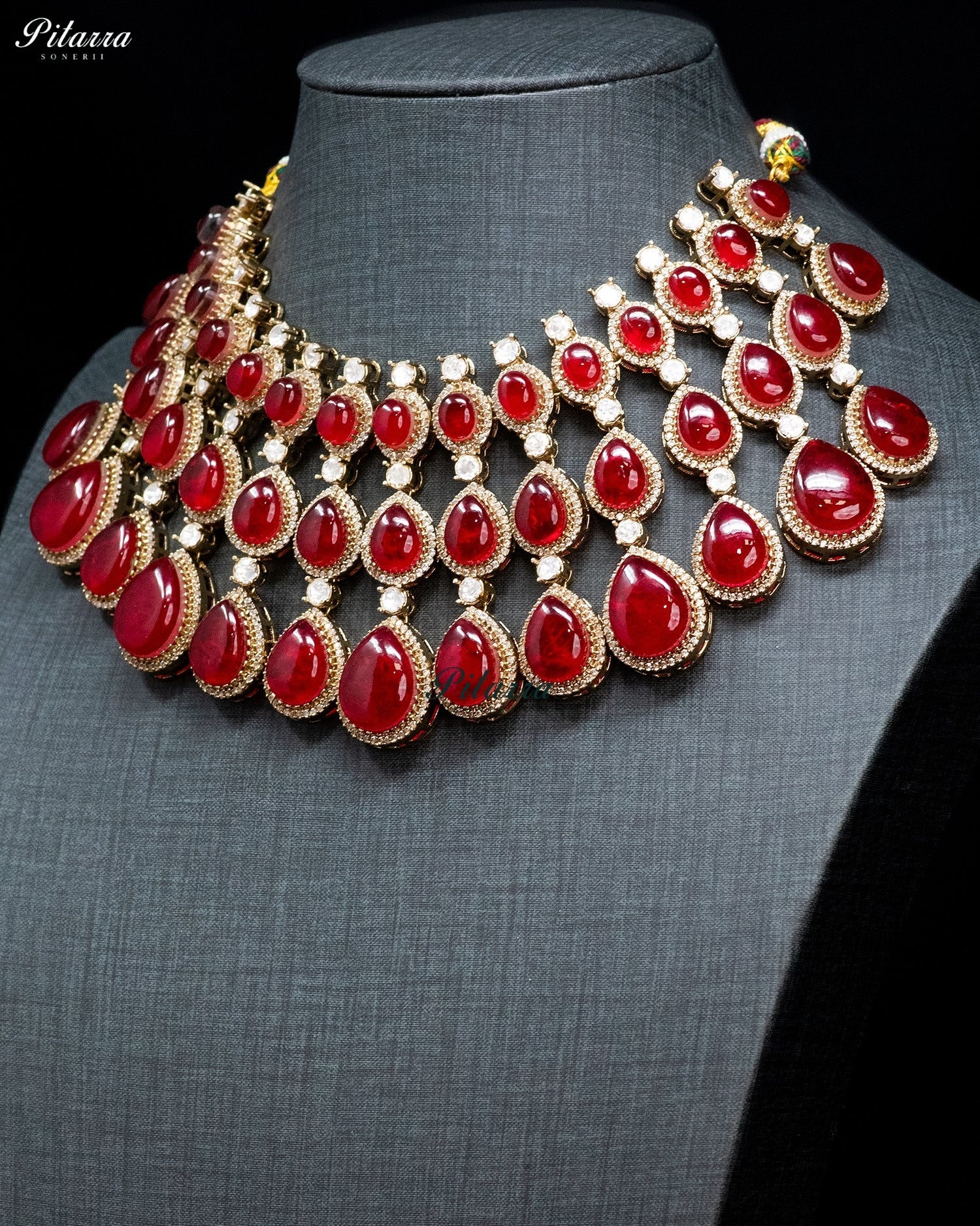Red Teardrop Kundan Choker Set