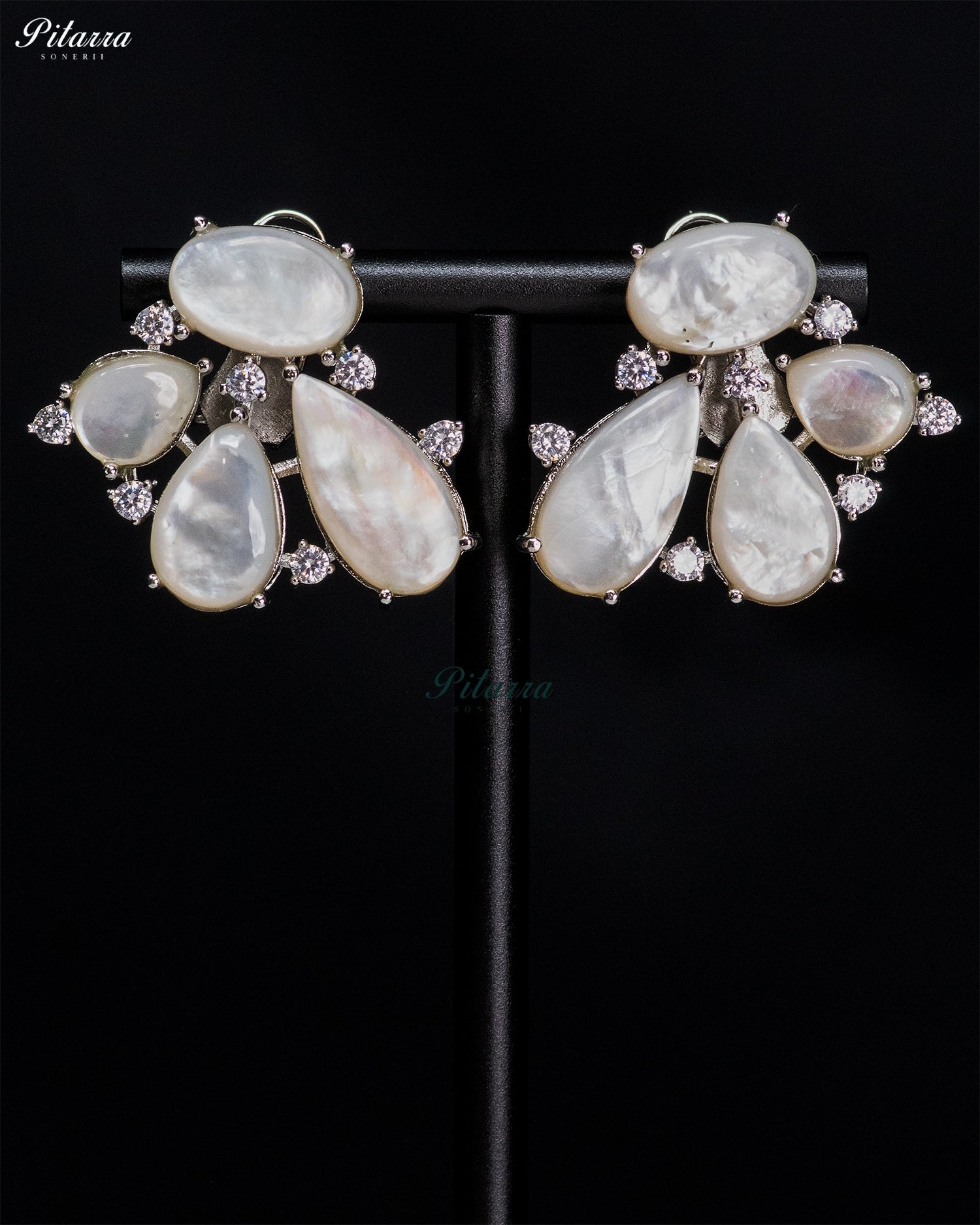 Mother of Pearl Crystal Floral Stud Earrings