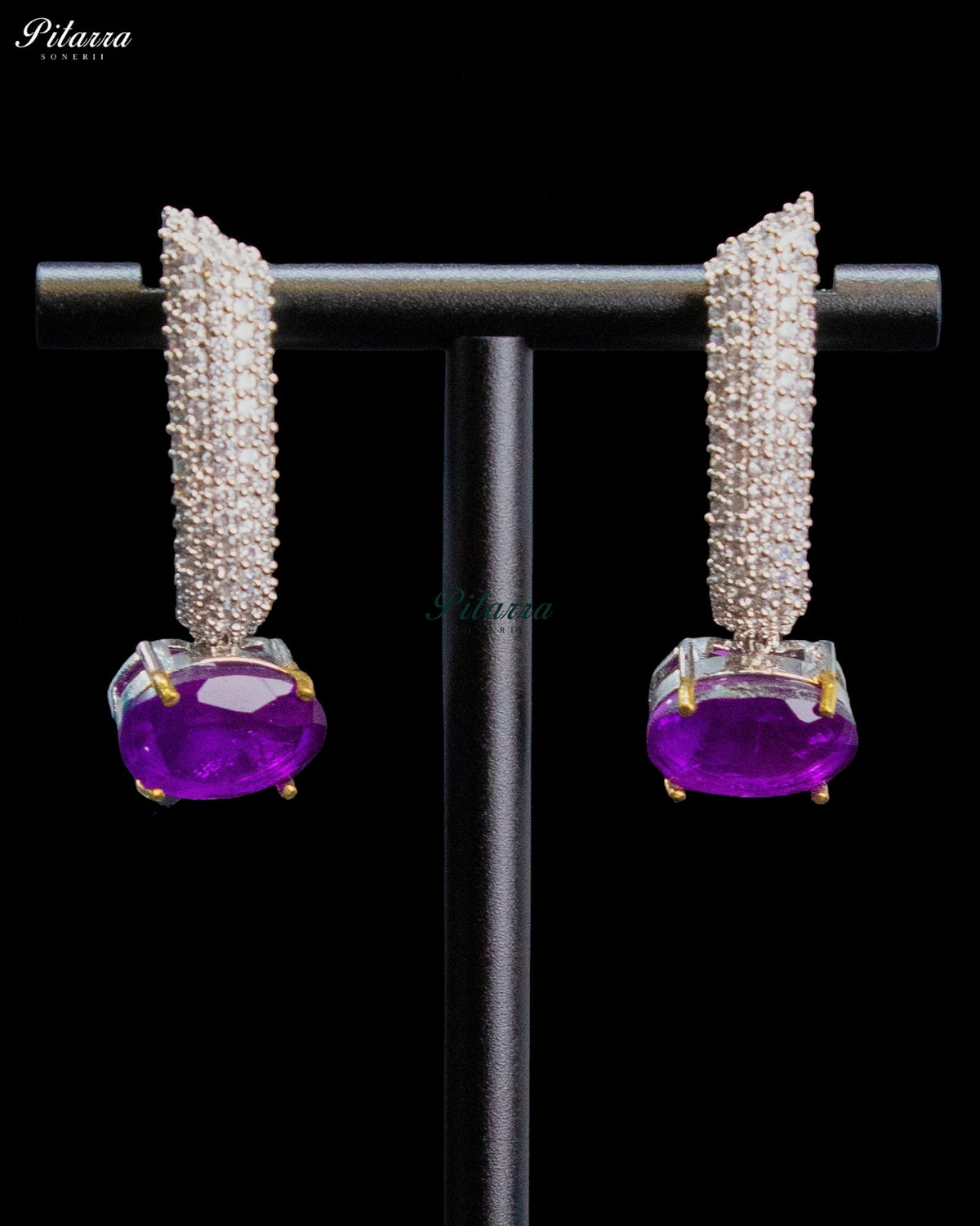 Purple Oval Stone Zircon Silver Crystal Collar Necklace Set