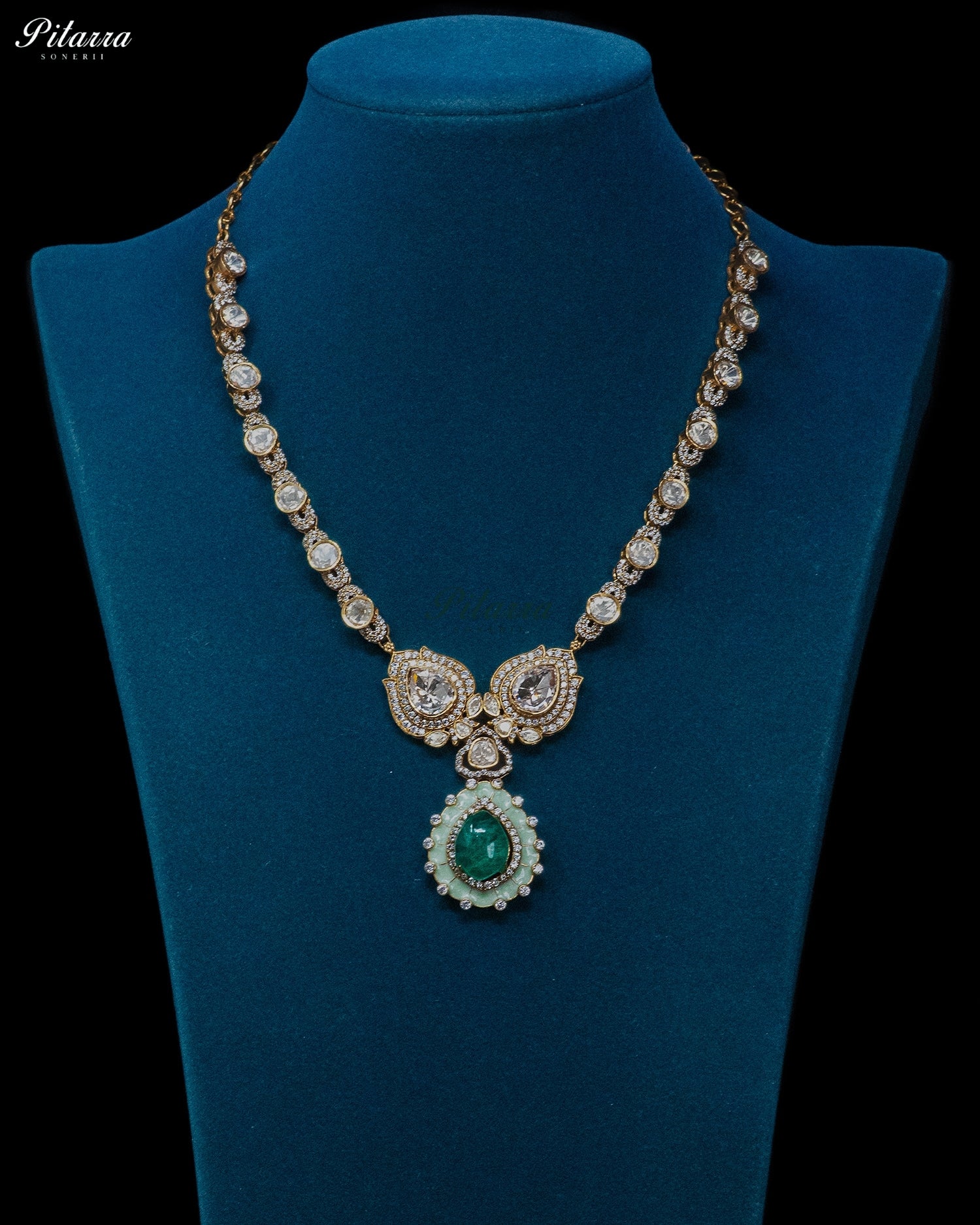 Emerald Teardrop Kundan Necklace Set