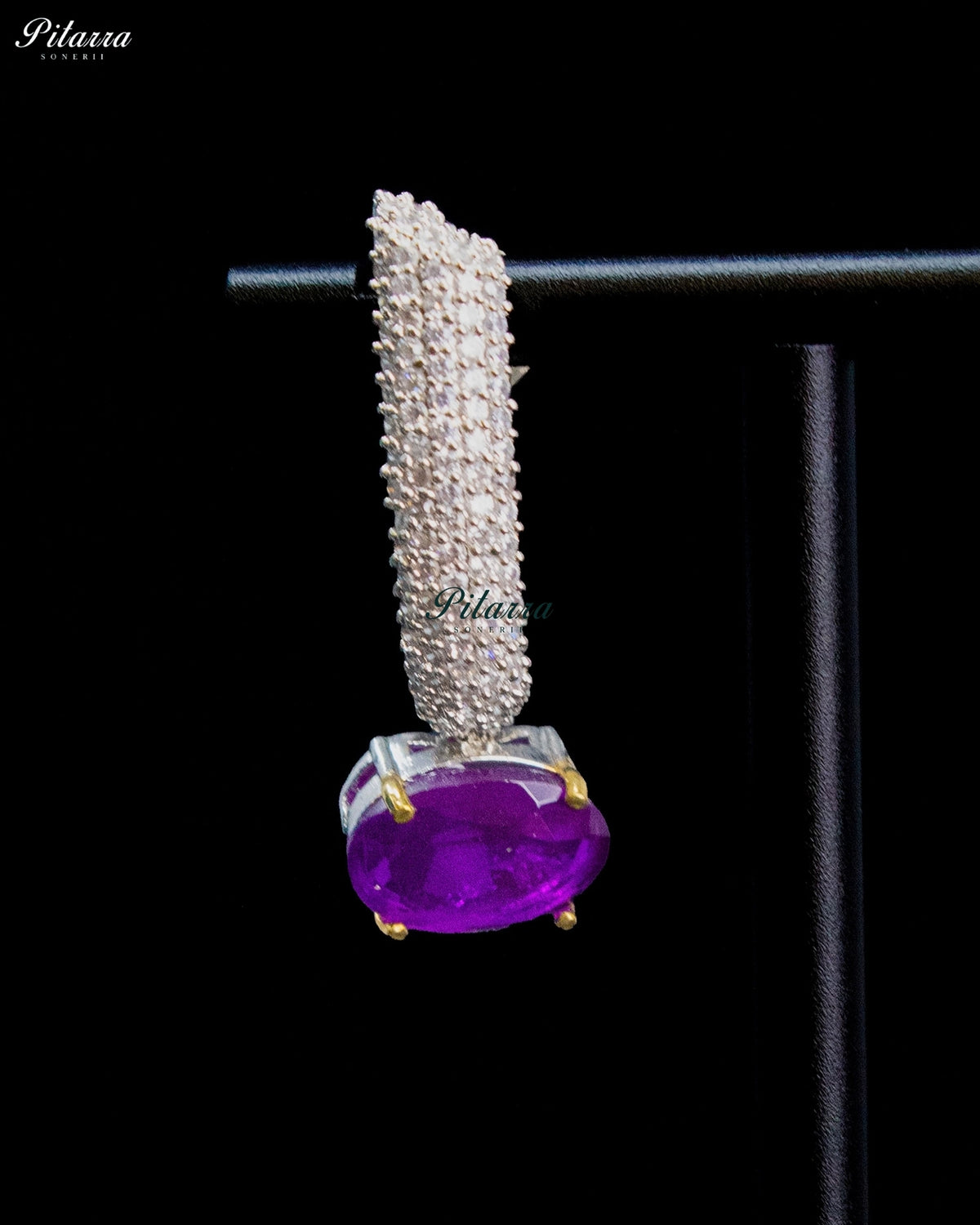 Purple Oval Stone Zircon Silver Crystal Collar Necklace Set