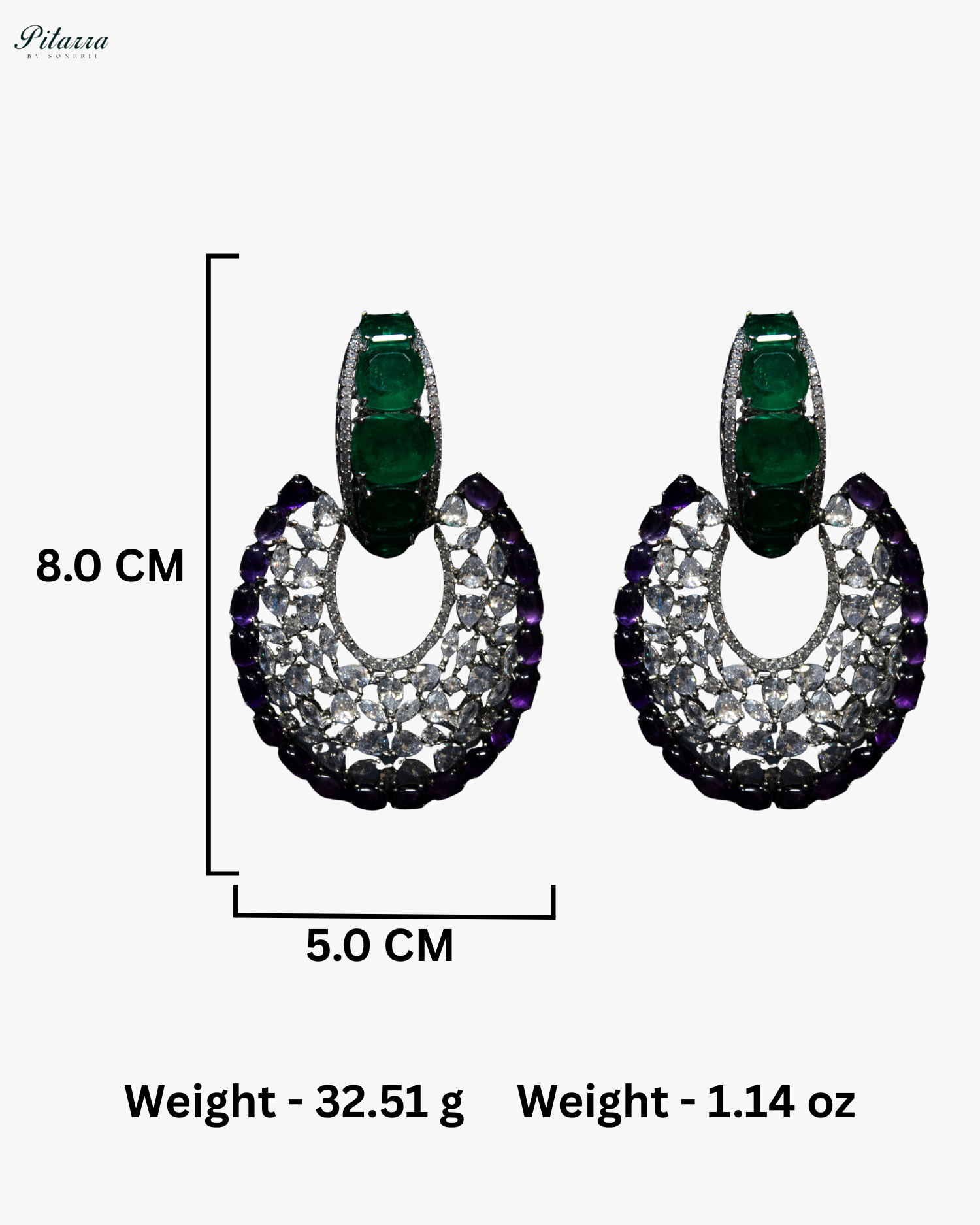 Emerald Stone Purple Layer Cubic Zirconia Dangler Earrings
