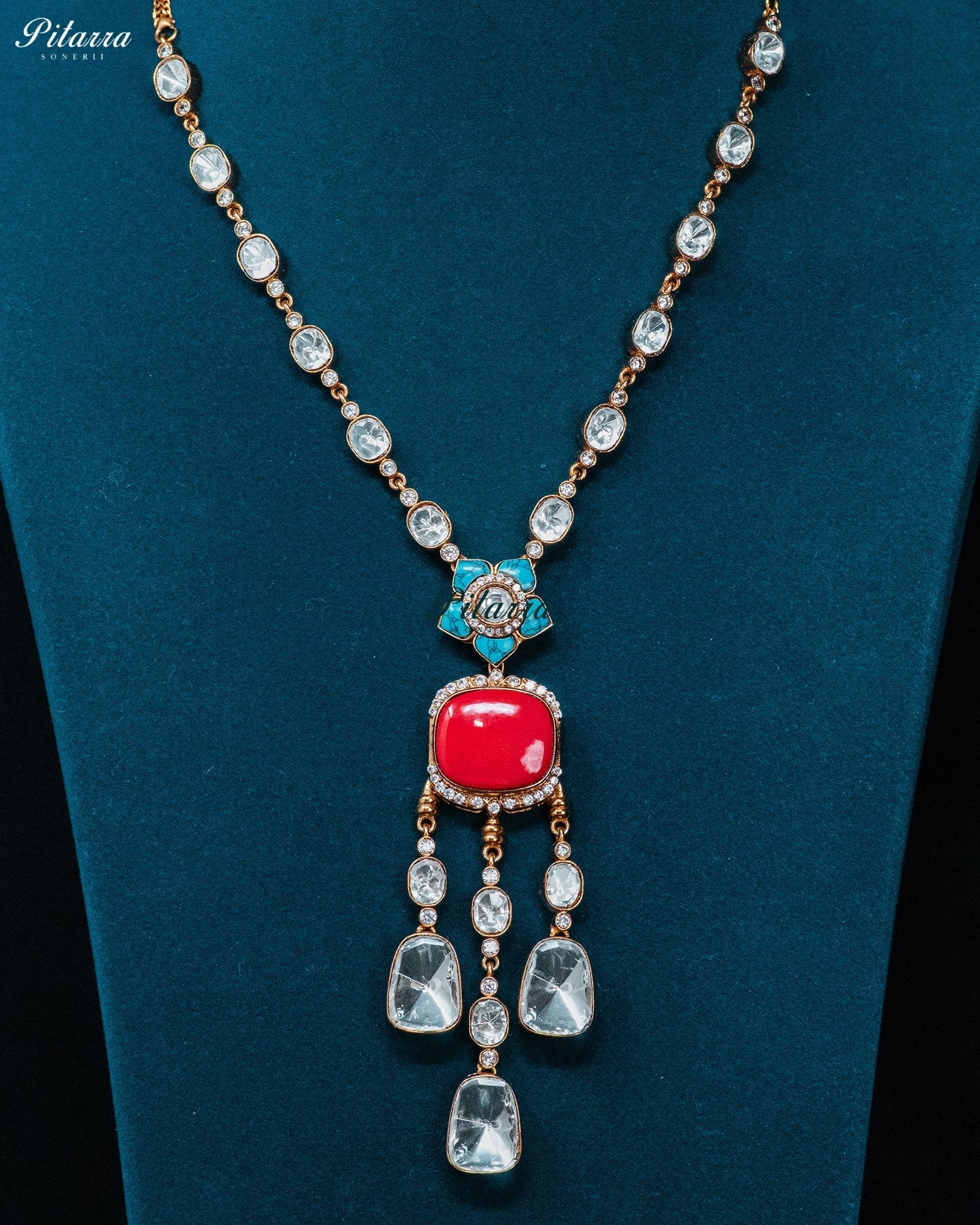 Coral Emerald Drop Necklace Set