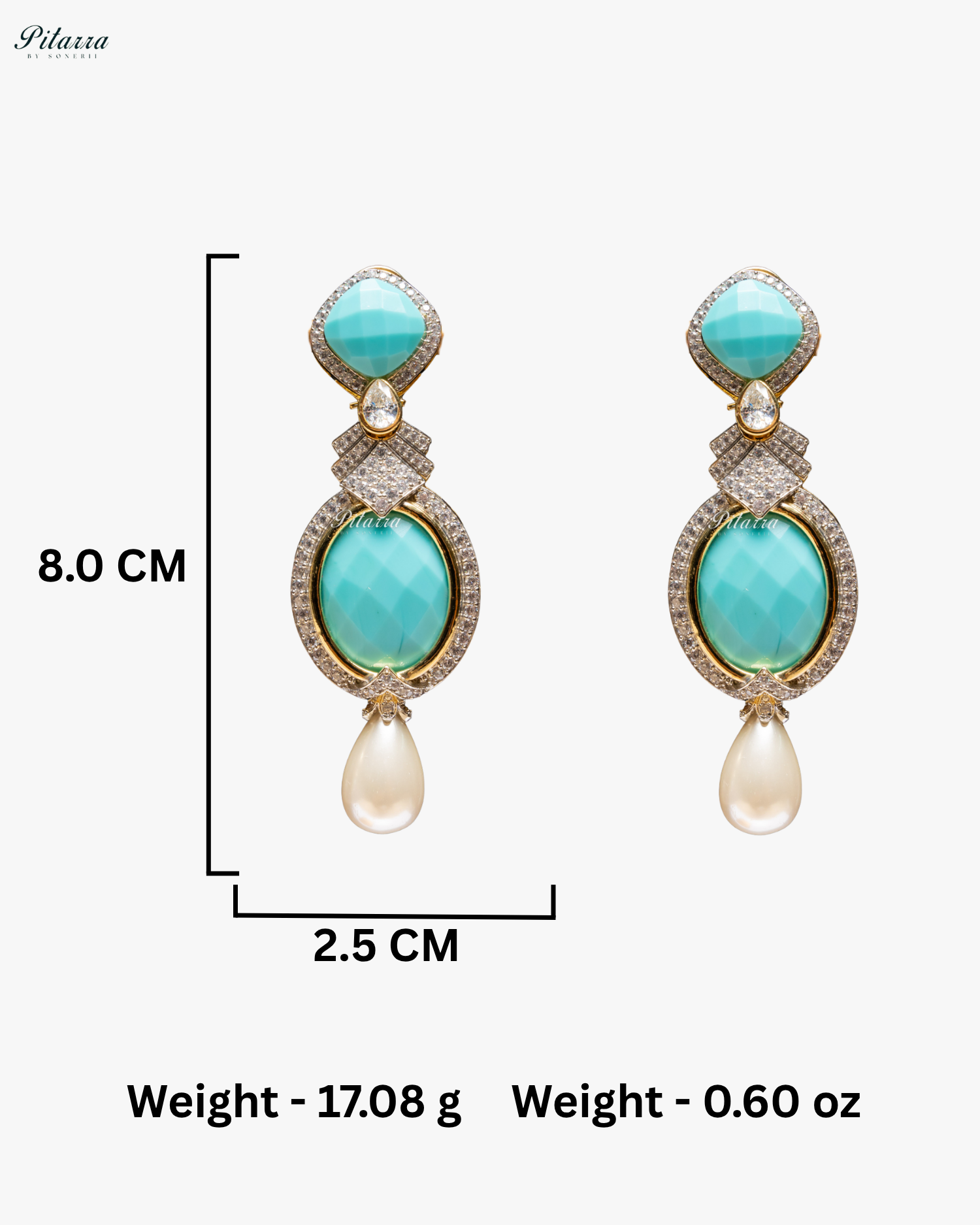 Turquoise Blue Pearl Stone Silver CZ Dangler Earrings
