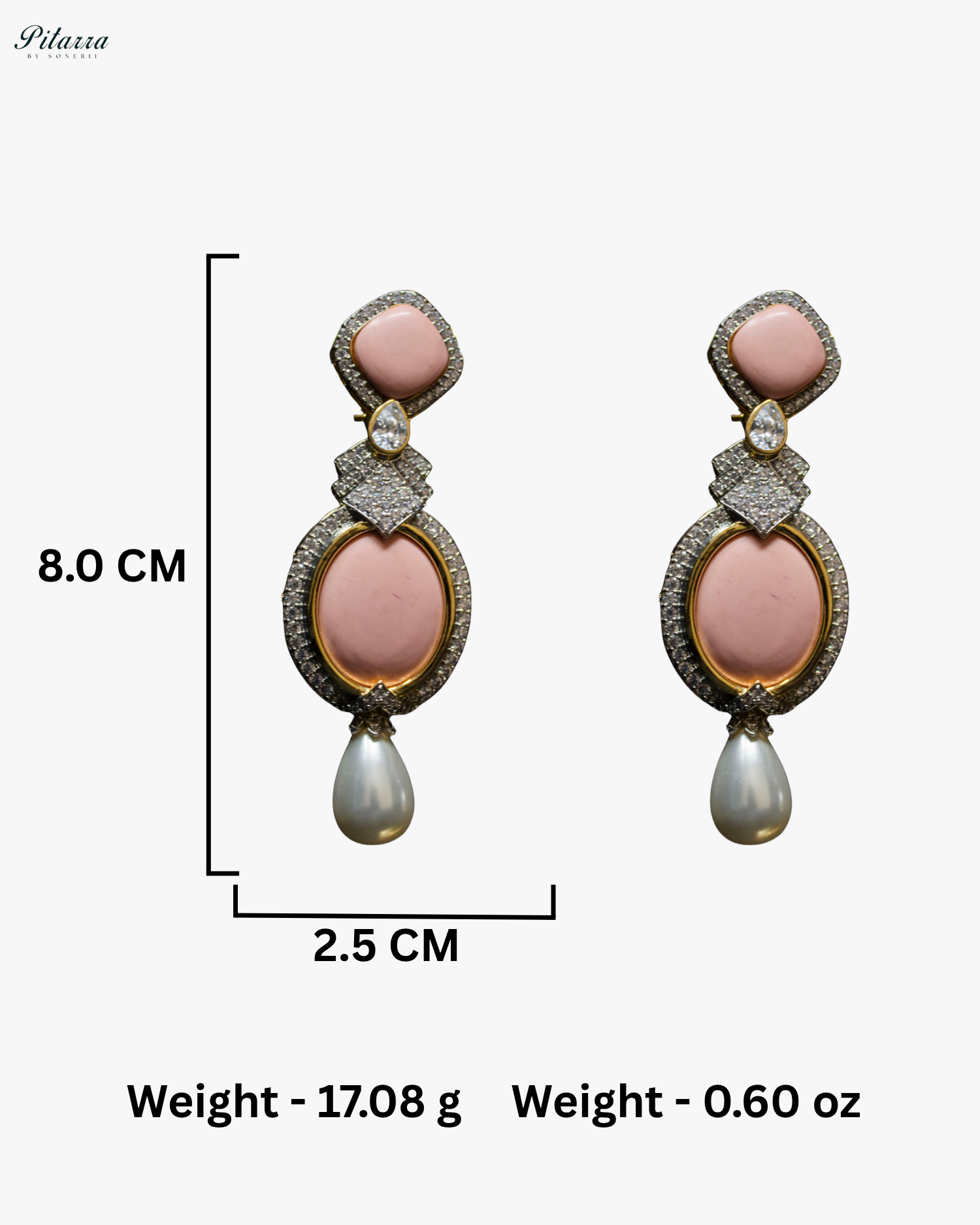 Peach Pearl Stone Silver CZ Dangler Earrings