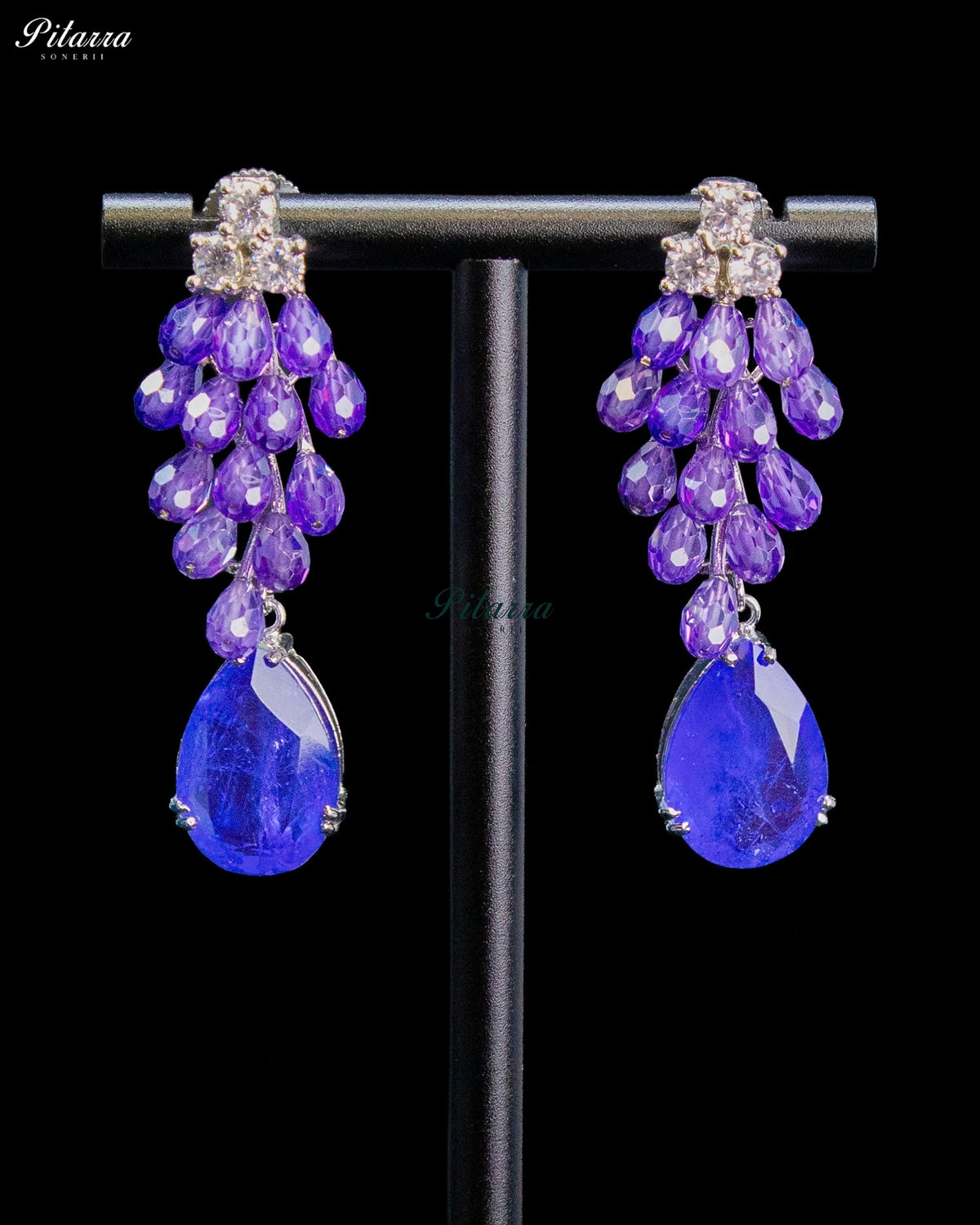 Blue and Purple Crystal Tassel Lariat Necklace Set