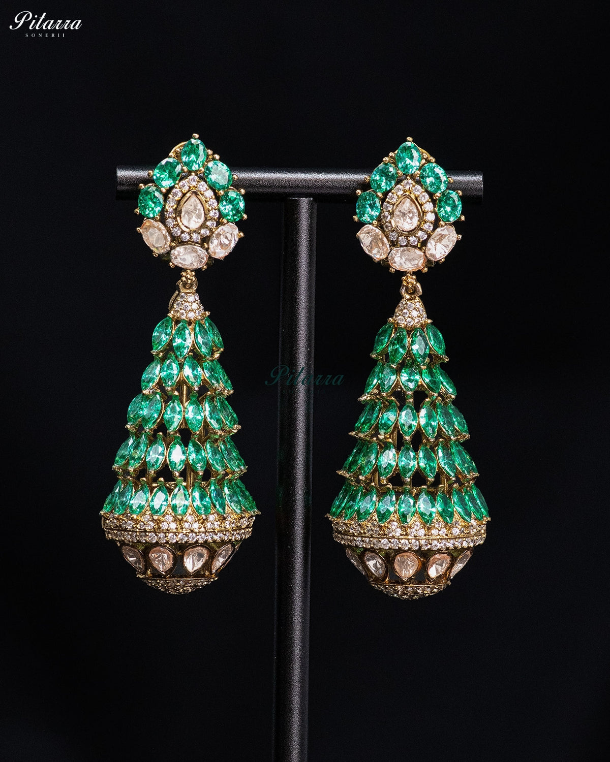 Emerald Green Pearl Kundan Long Necklace Set