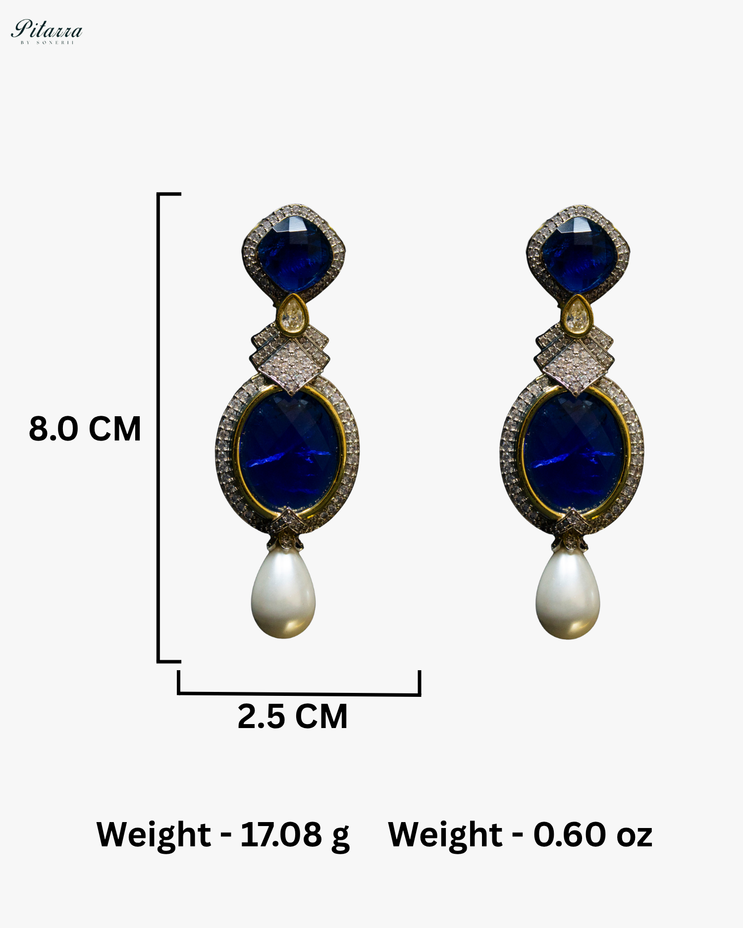 Blue Pearl Stone Silver CZ Dangler Earrings